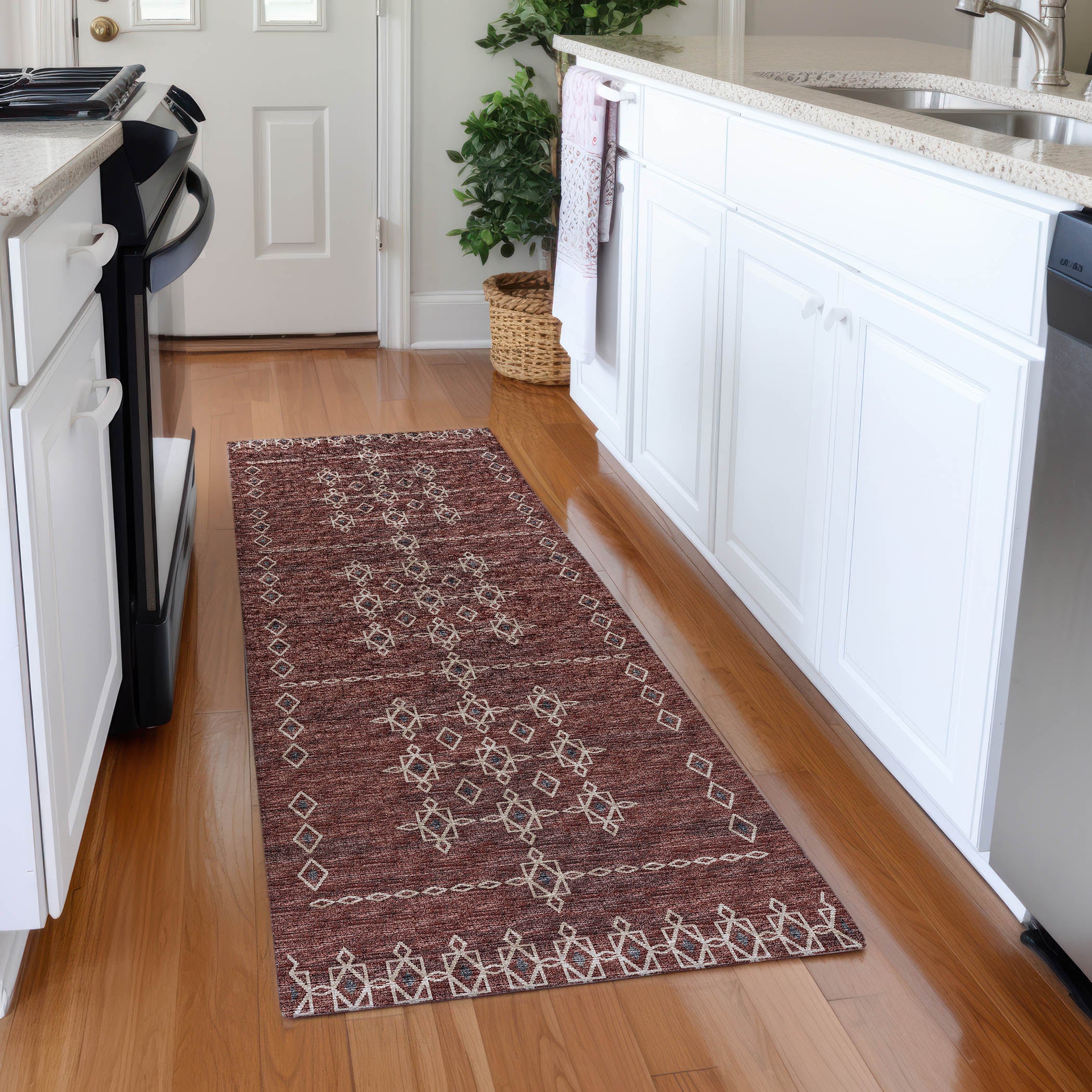 Bergen Machine Washable Transitional Canyon Red Rug 2'3" x 7'6" #shape_Runner