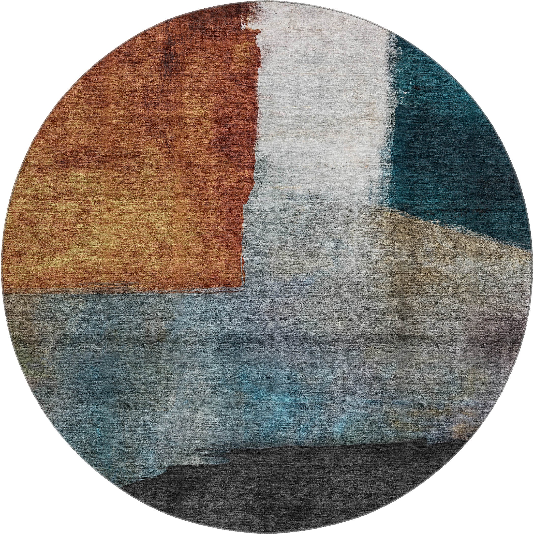 Siena Machine Washable Transitional Copper Orange Rug 8' x 8' #shape_Round