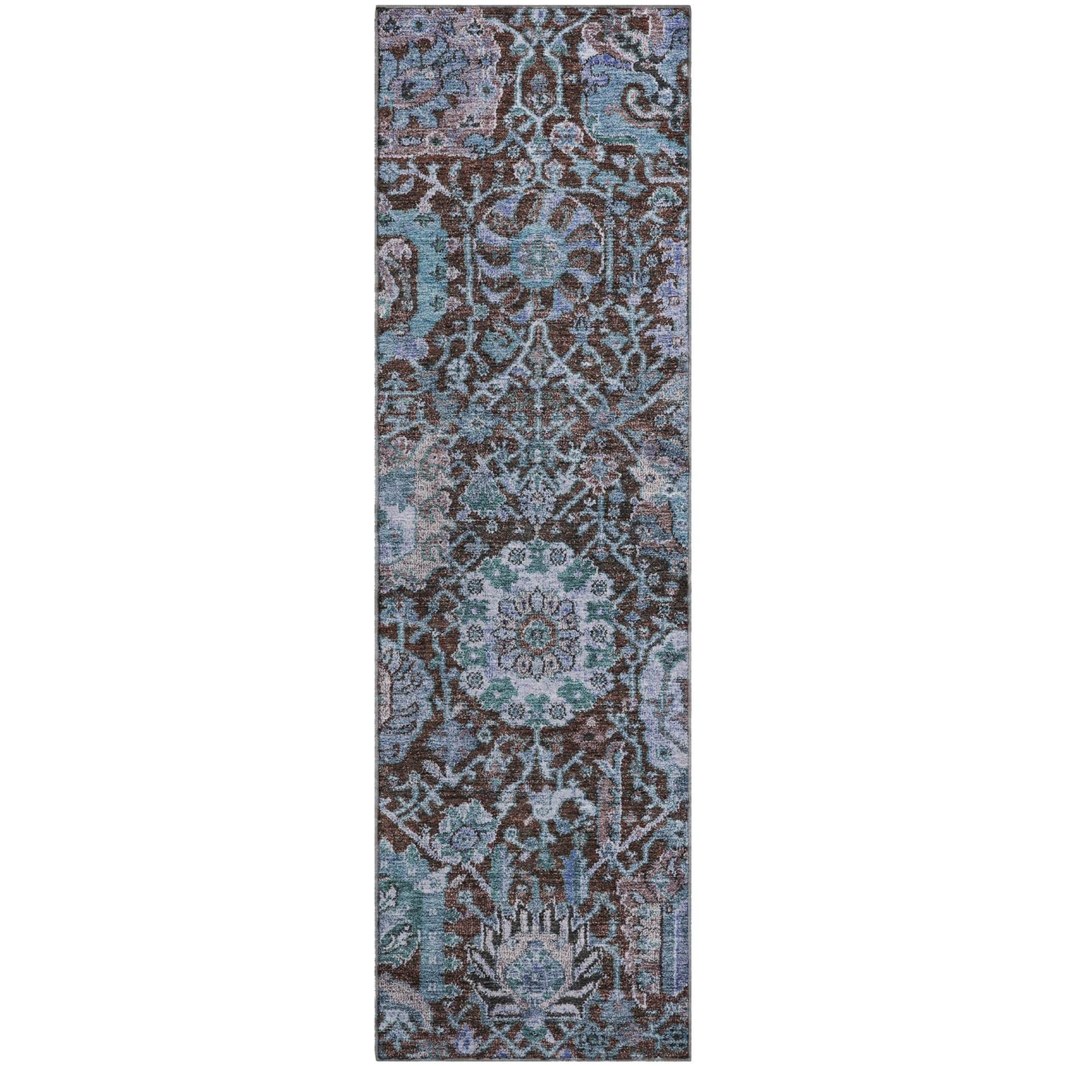 Salzburg Machine Washable Traditional Chocolate Brown Rug 2'3" x 7'6" #shape_Runner