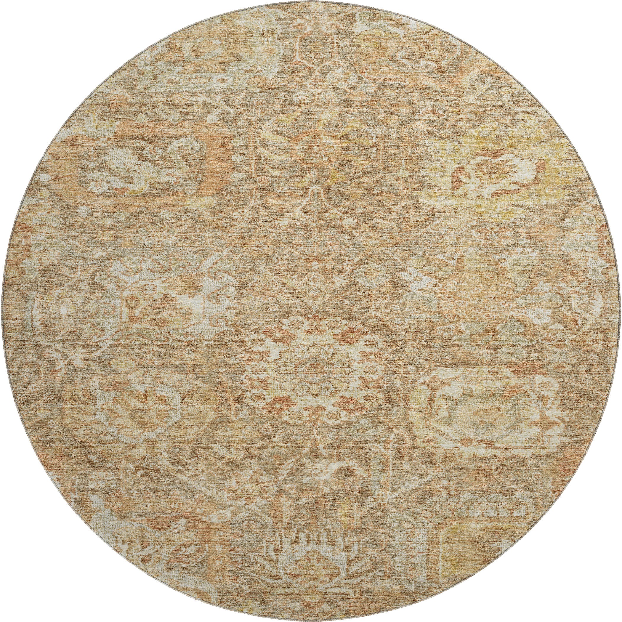 Salzburg Machine Washable Traditional Khaki Brown Rug 8' x 8' #shape_Round