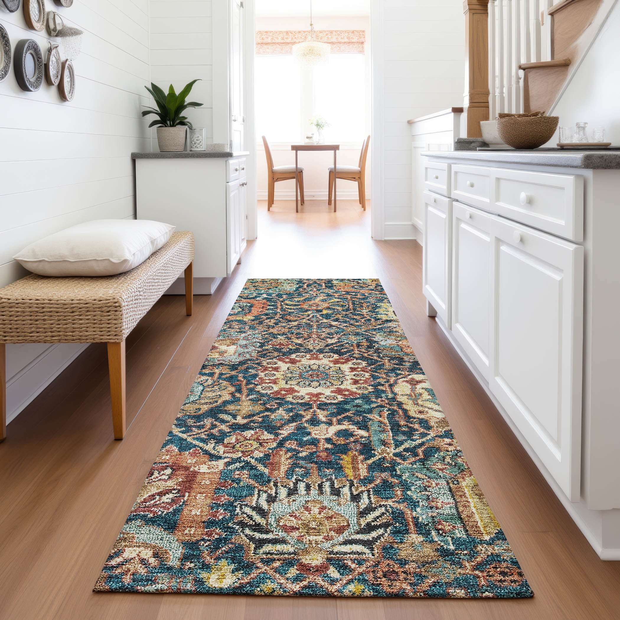 Salzburg Machine Washable Traditional Navy Blue Rug 2'3" x 7'6" #shape_Runner