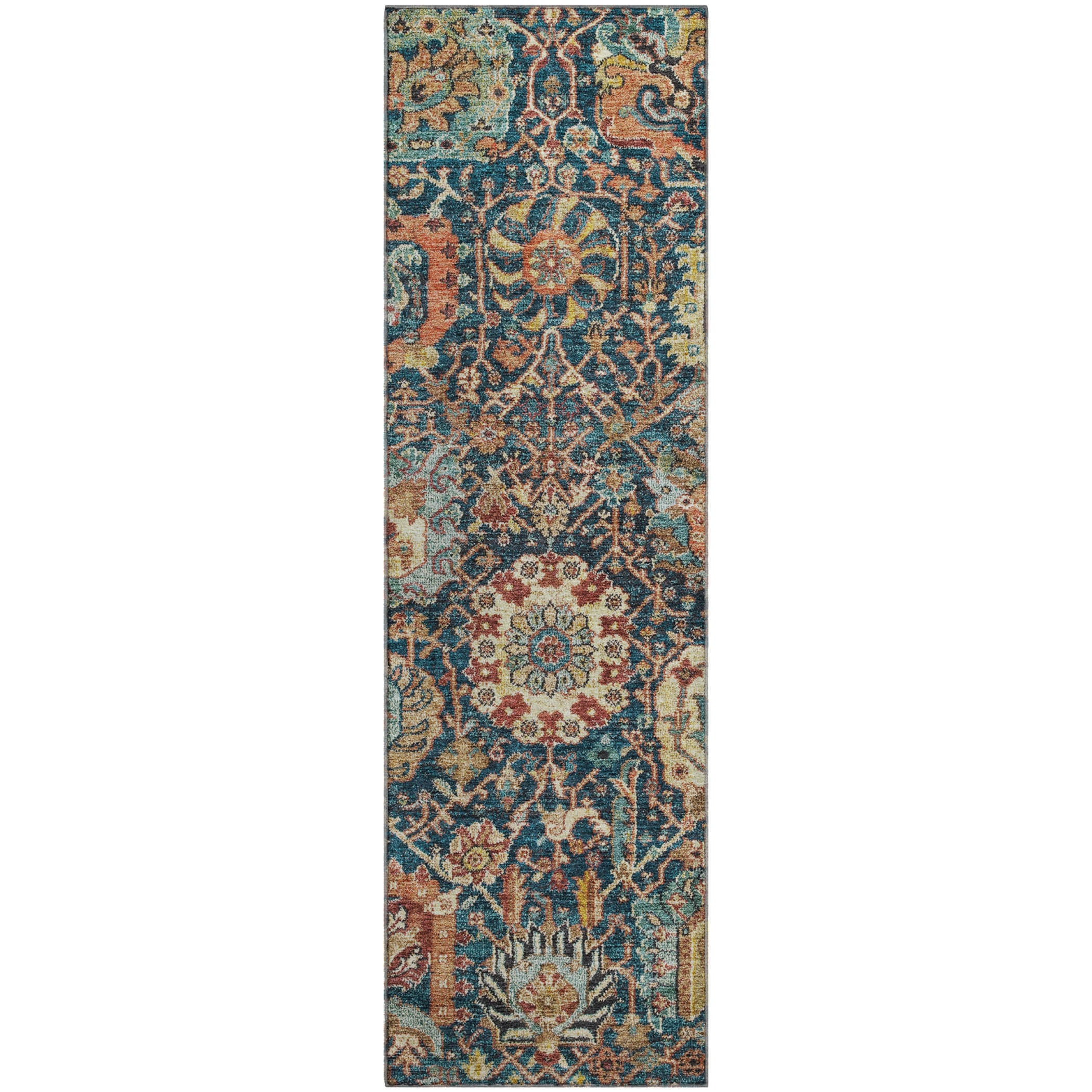 Salzburg Machine Washable Traditional Navy Blue Rug 2'3" x 7'6" #shape_Runner