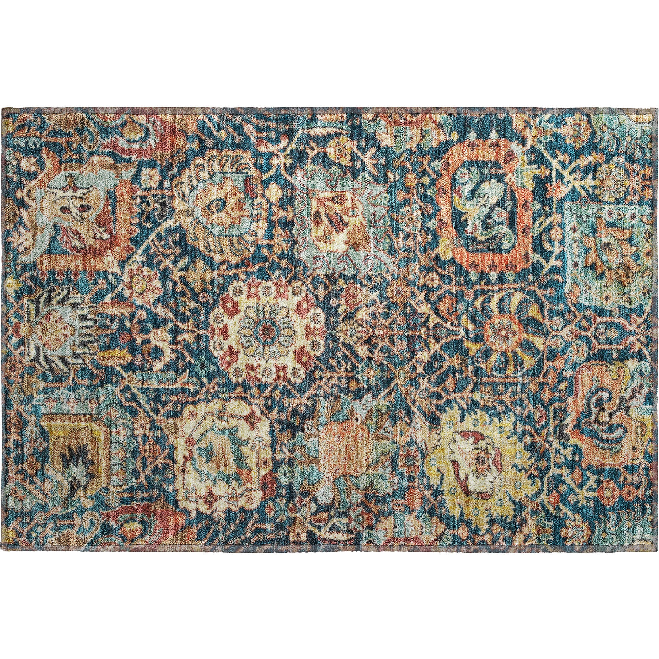 Salzburg Machine Washable Traditional Navy Blue Rug 1'8" x 2'6" #shape_Rectangle