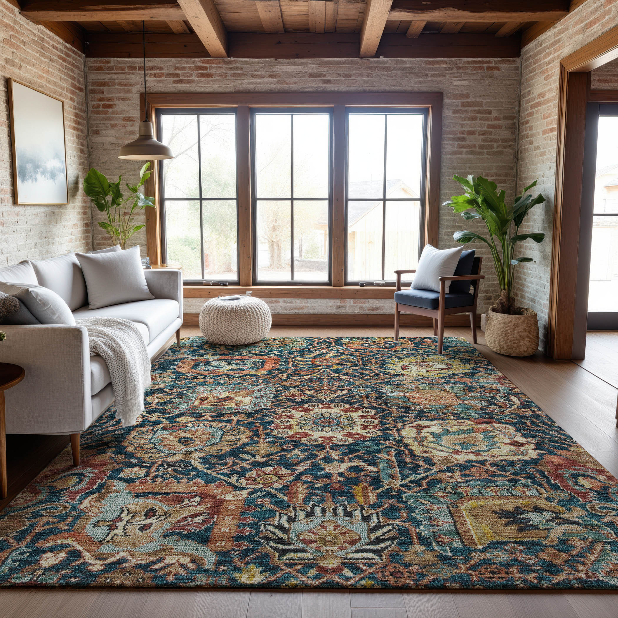 Salzburg Machine Washable Traditional Navy Blue Rug 2'6" x 3'10" #shape_Rectangle
