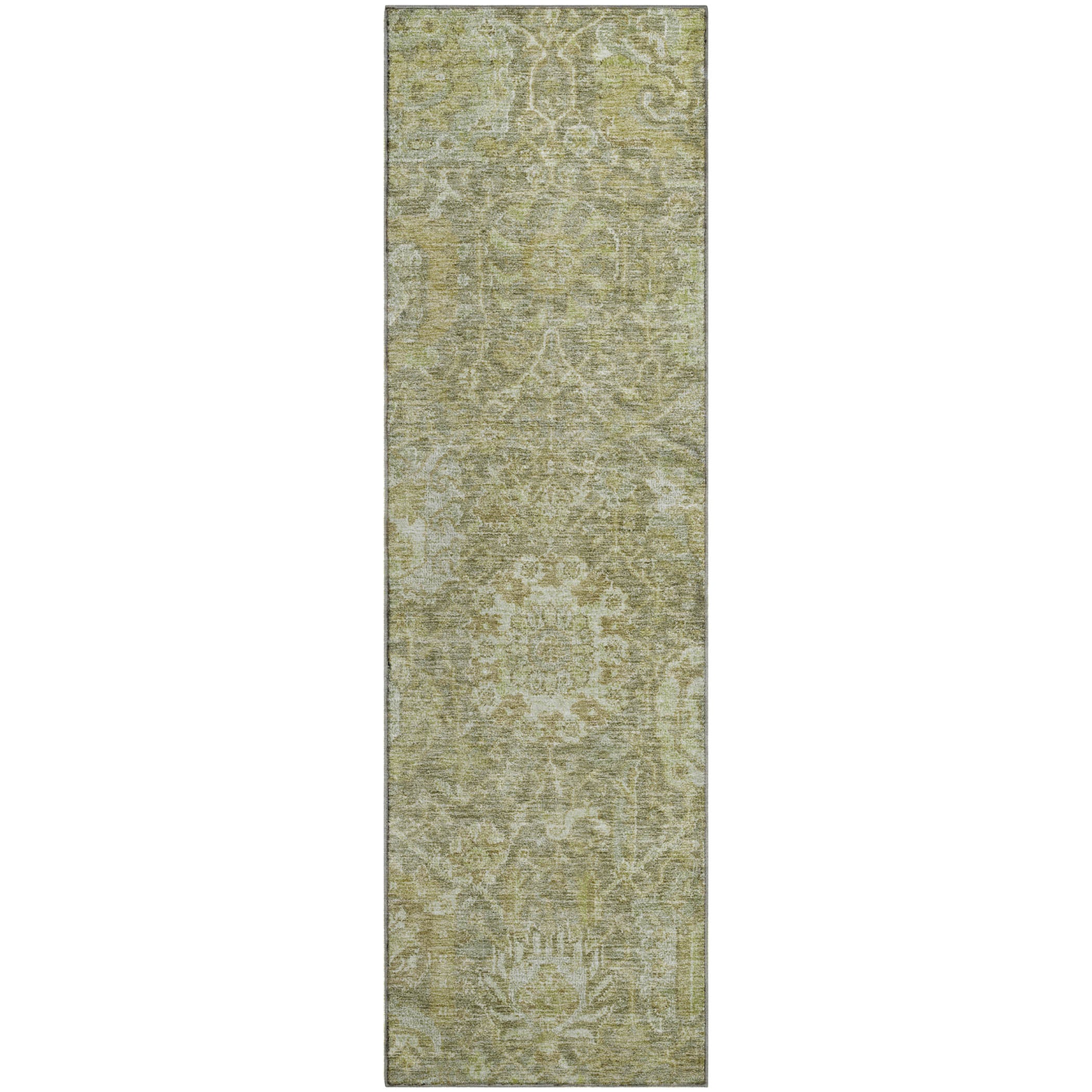 Salzburg Machine Washable Traditional Sage Green Rug 2'3" x 7'6" #shape_Runner