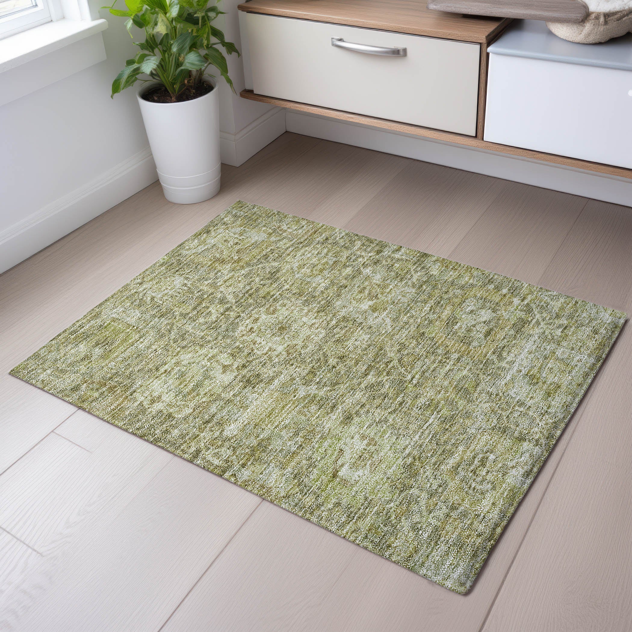 Salzburg Machine Washable Traditional Sage Green Rug 1'8" x 2'6" #shape_Rectangle
