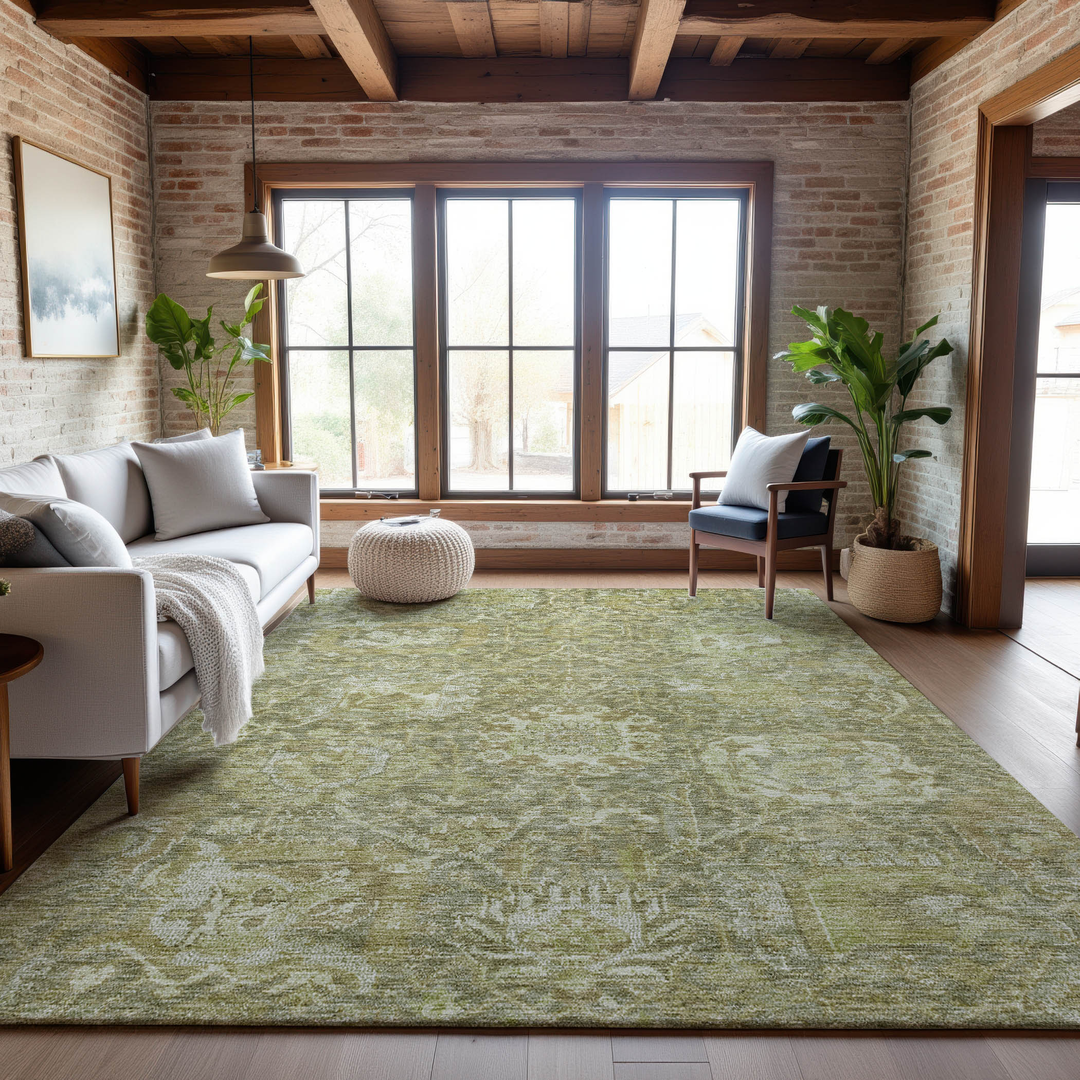 Salzburg Machine Washable Traditional Sage Green Rug 2'6" x 3'10" #shape_Rectangle