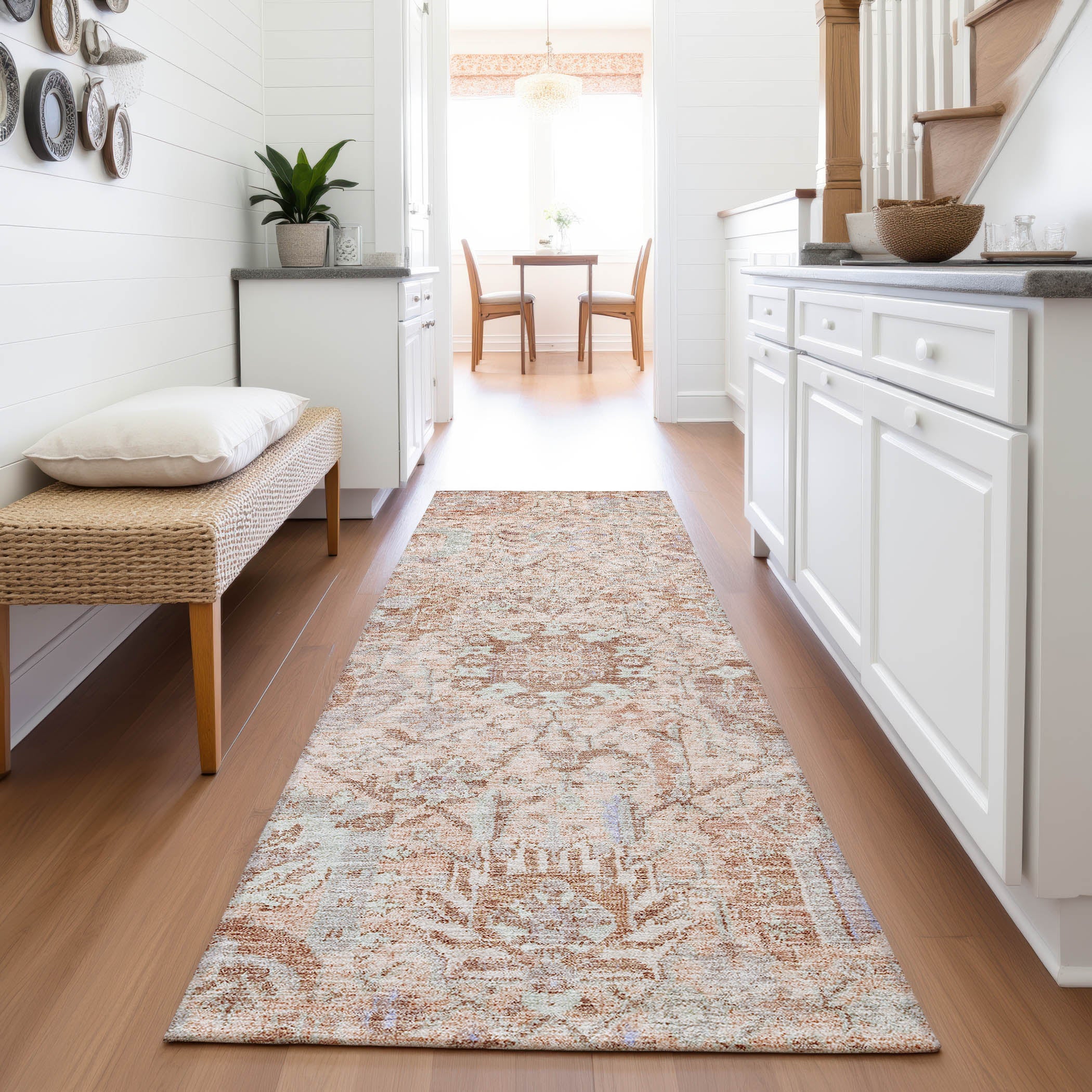 Colombo Machine Washable Traditional Coral Orange Rug 2'3" x 7'6" #shape_Runner