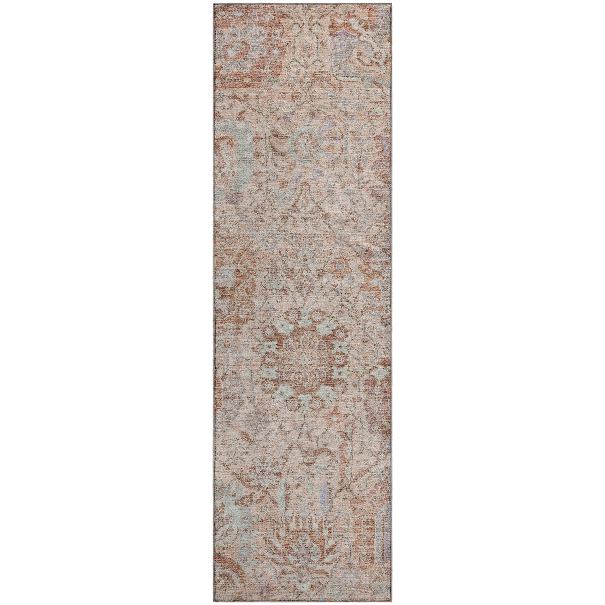 Colombo Machine Washable Traditional Coral Orange Rug 2'3" x 7'6" #shape_Runner