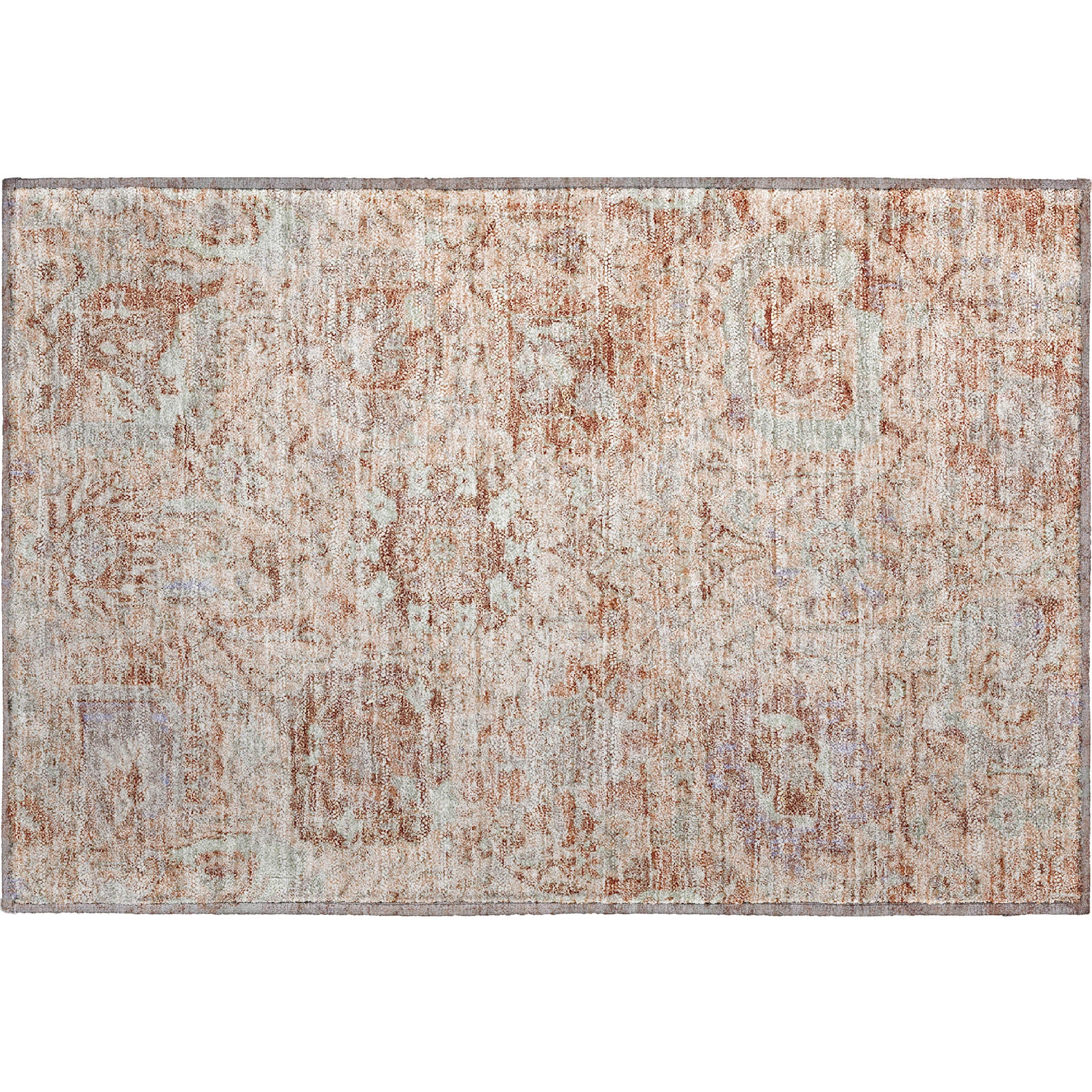Colombo Machine Washable Traditional Coral Orange Rug 1'8" x 2'6" #shape_Rectangle