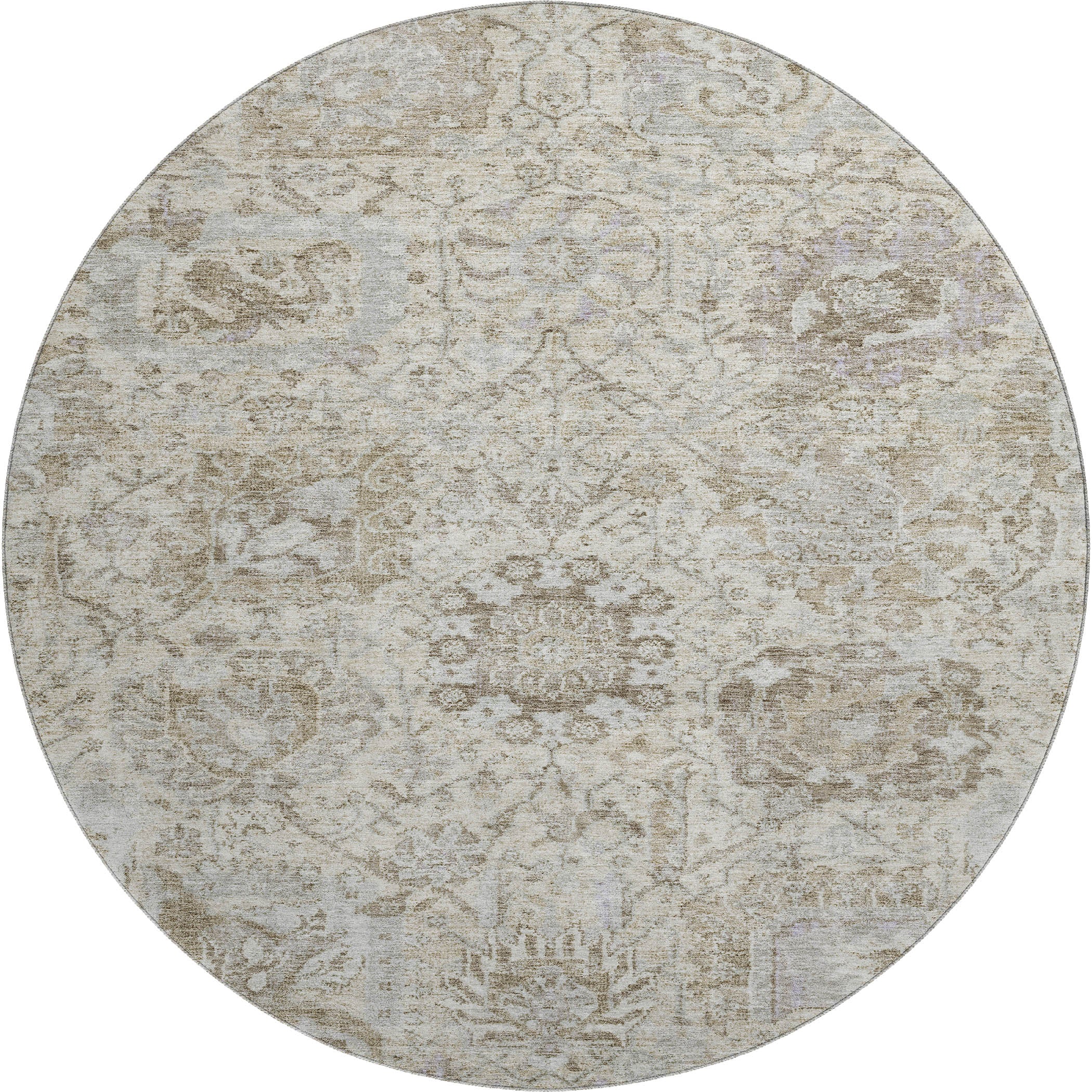 Colombo Machine Washable Traditional Ivory Rug 8' x 8' #shape_Round