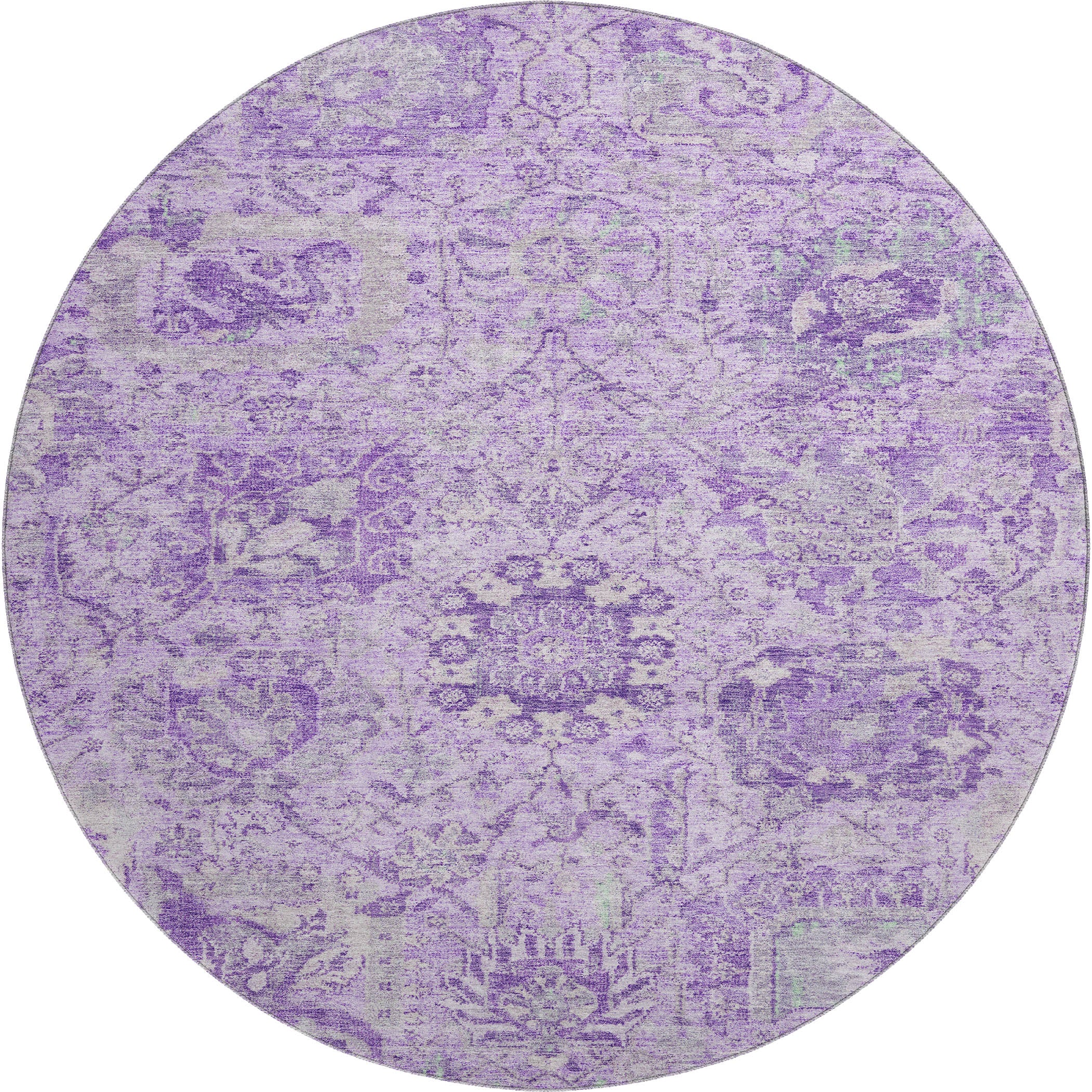 Colombo Machine Washable Traditional Lavender Purple Rug 8' x 8' #shape_Round
