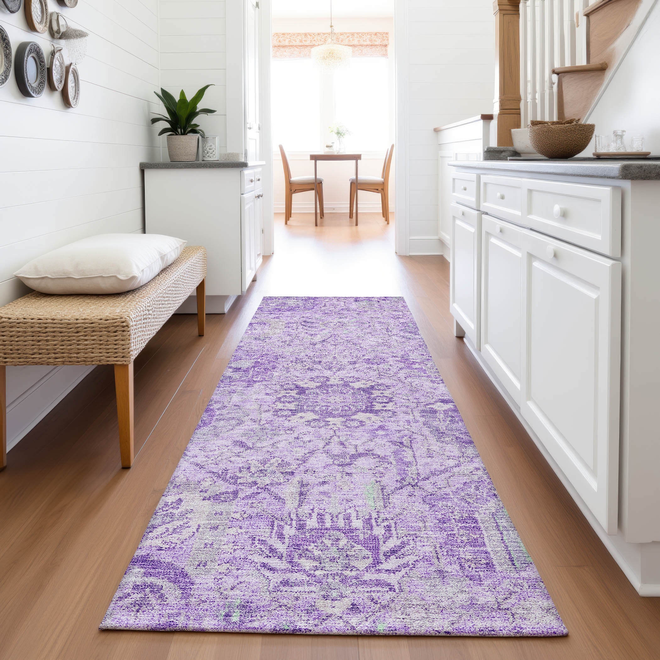 Colombo Machine Washable Traditional Lavender Purple Rug 2'3" x 7'6" #shape_Runner