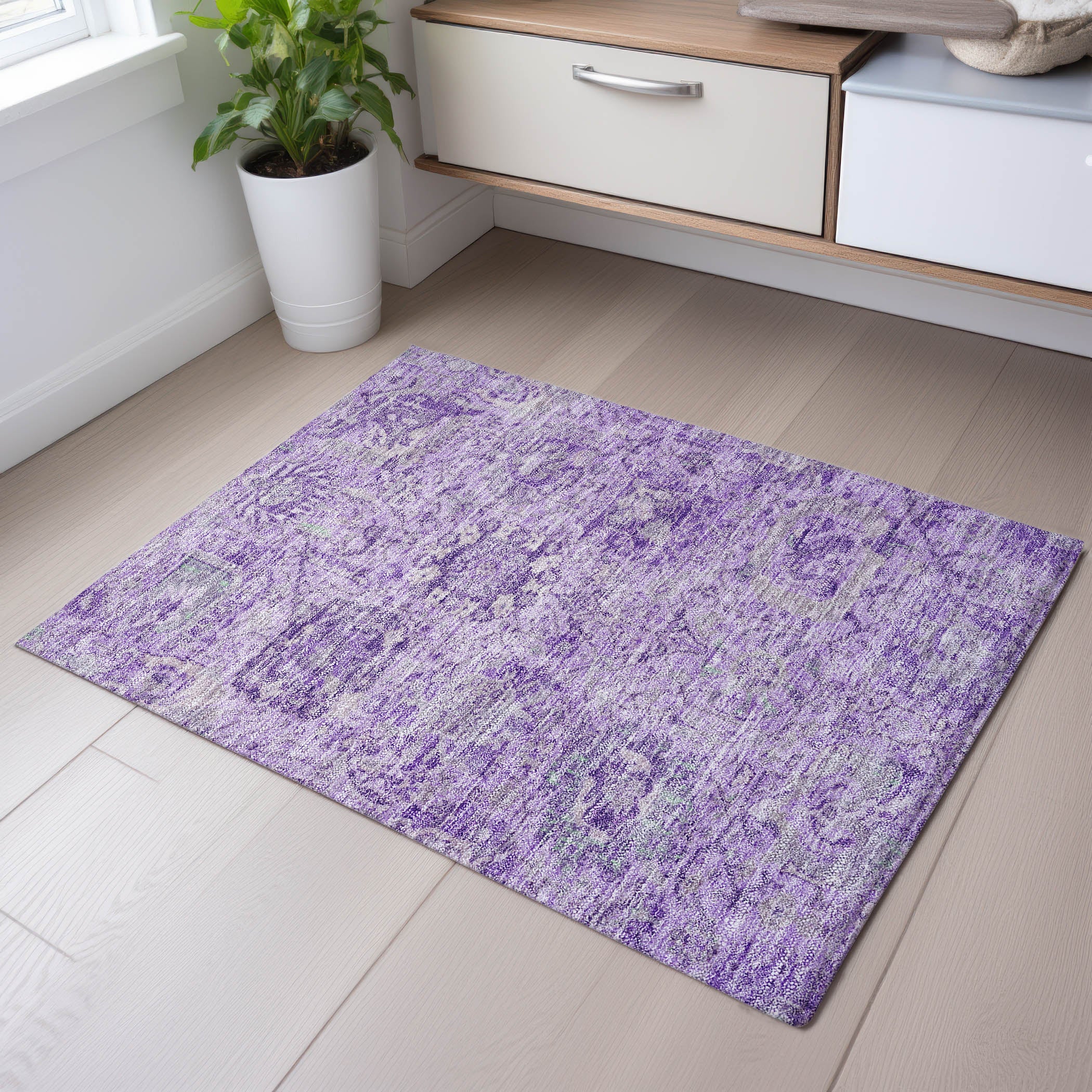 Colombo Machine Washable Traditional Lavender Purple Rug 1'8" x 2'6" #shape_Rectangle