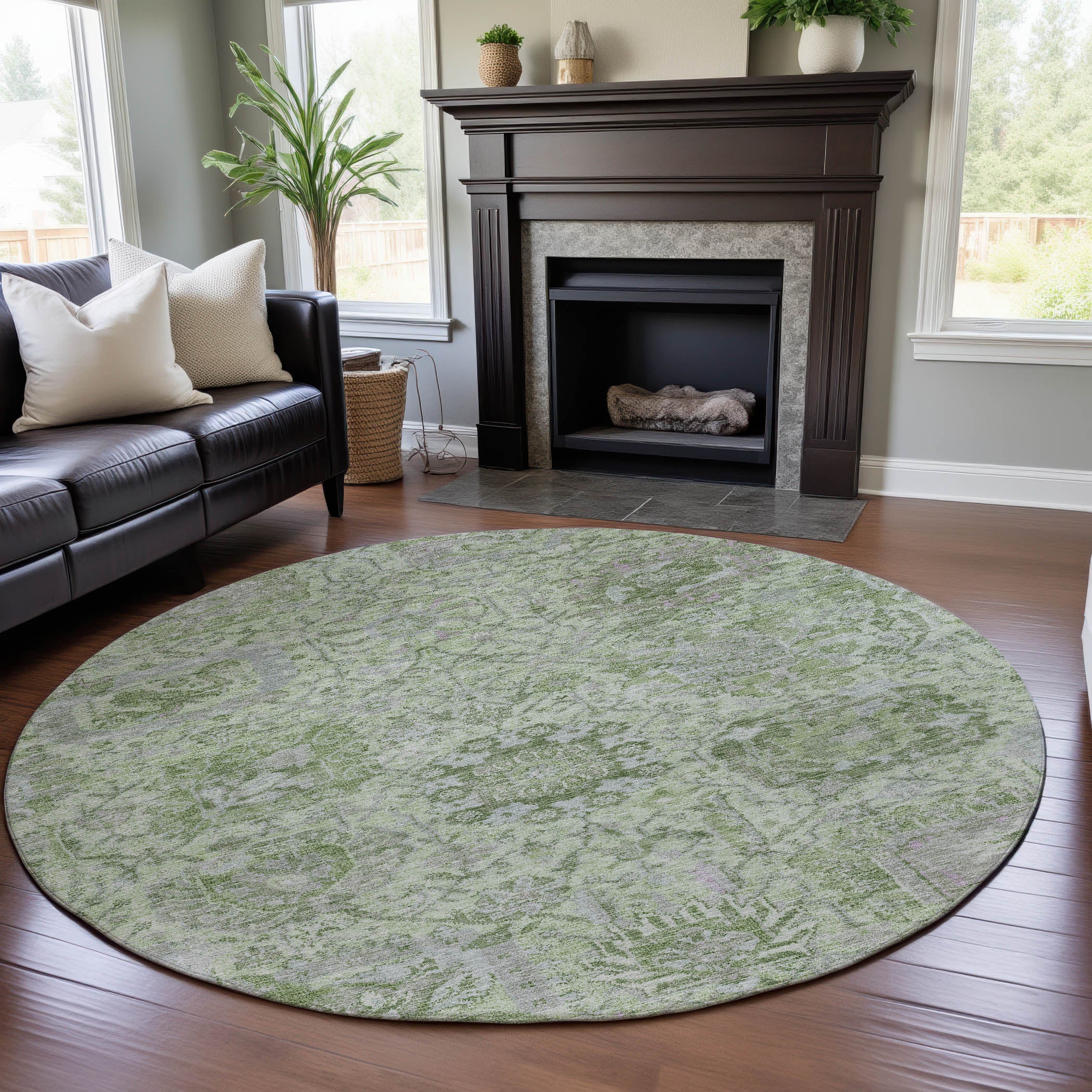 Colombo Machine Washable Traditional Mint Green Rug 8' x 8' #shape_Round