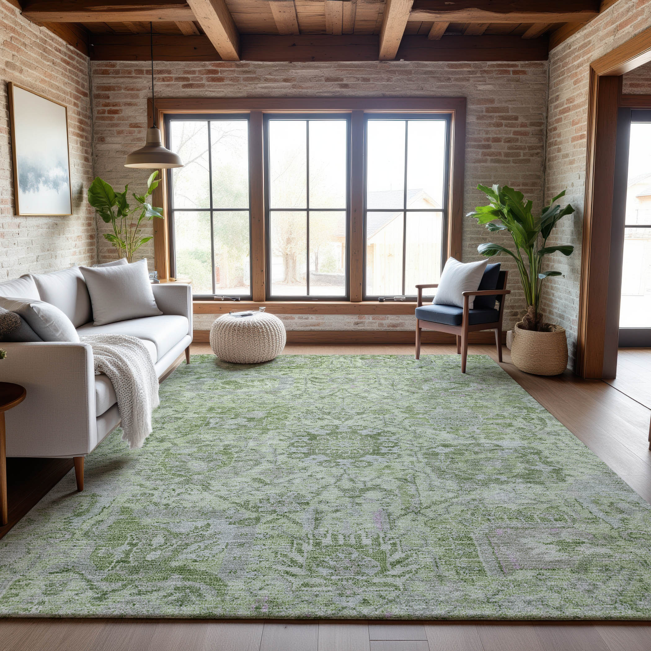 Colombo Machine Washable Traditional Mint Green Rug 2'6" x 3'10" #shape_Rectangle