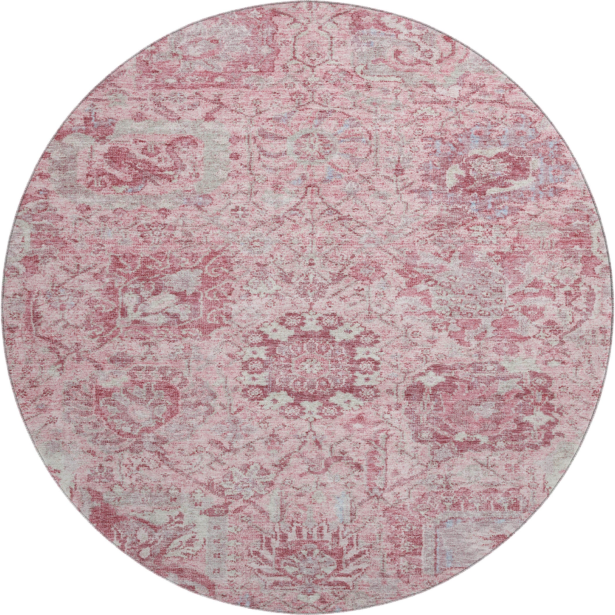Colombo Machine Washable Traditional Pink Rug 8' x 8' #shape_Round