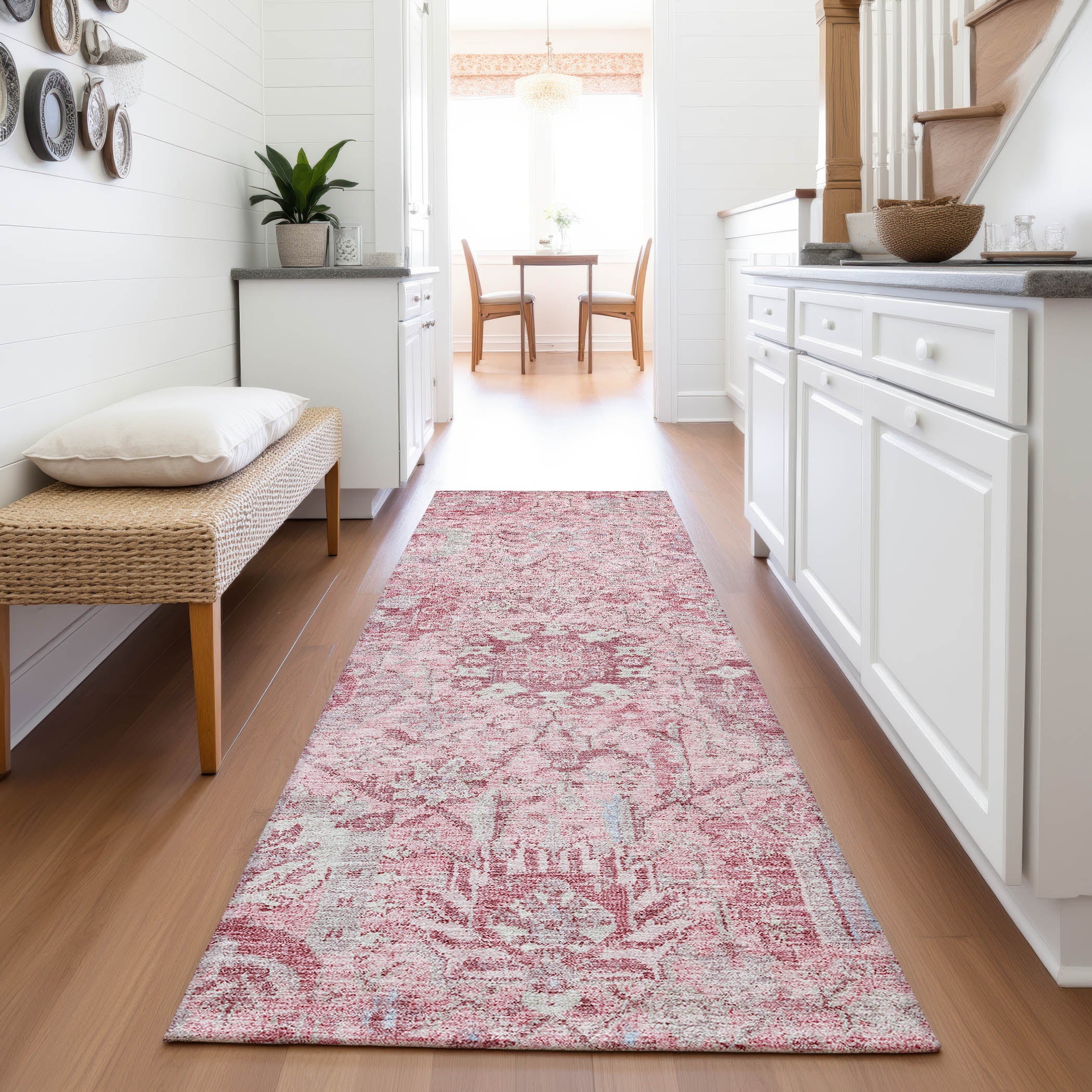 Colombo Machine Washable Traditional Pink Rug 2'3" x 7'6" #shape_Runner