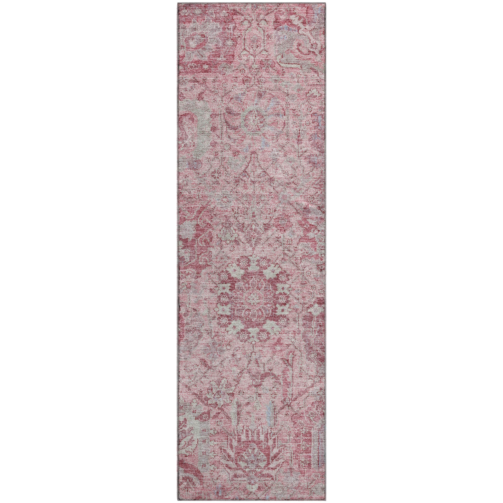 Colombo Machine Washable Traditional Pink Rug 2'3" x 7'6" #shape_Runner