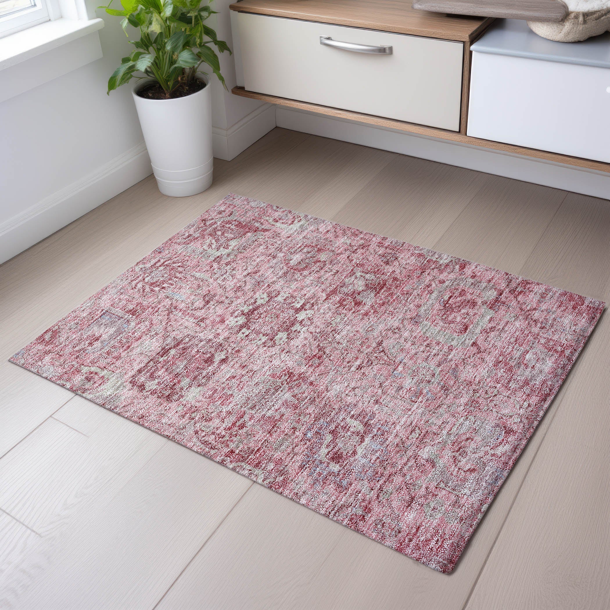 Colombo Machine Washable Traditional Pink Rug 1'8" x 2'6" #shape_Rectangle