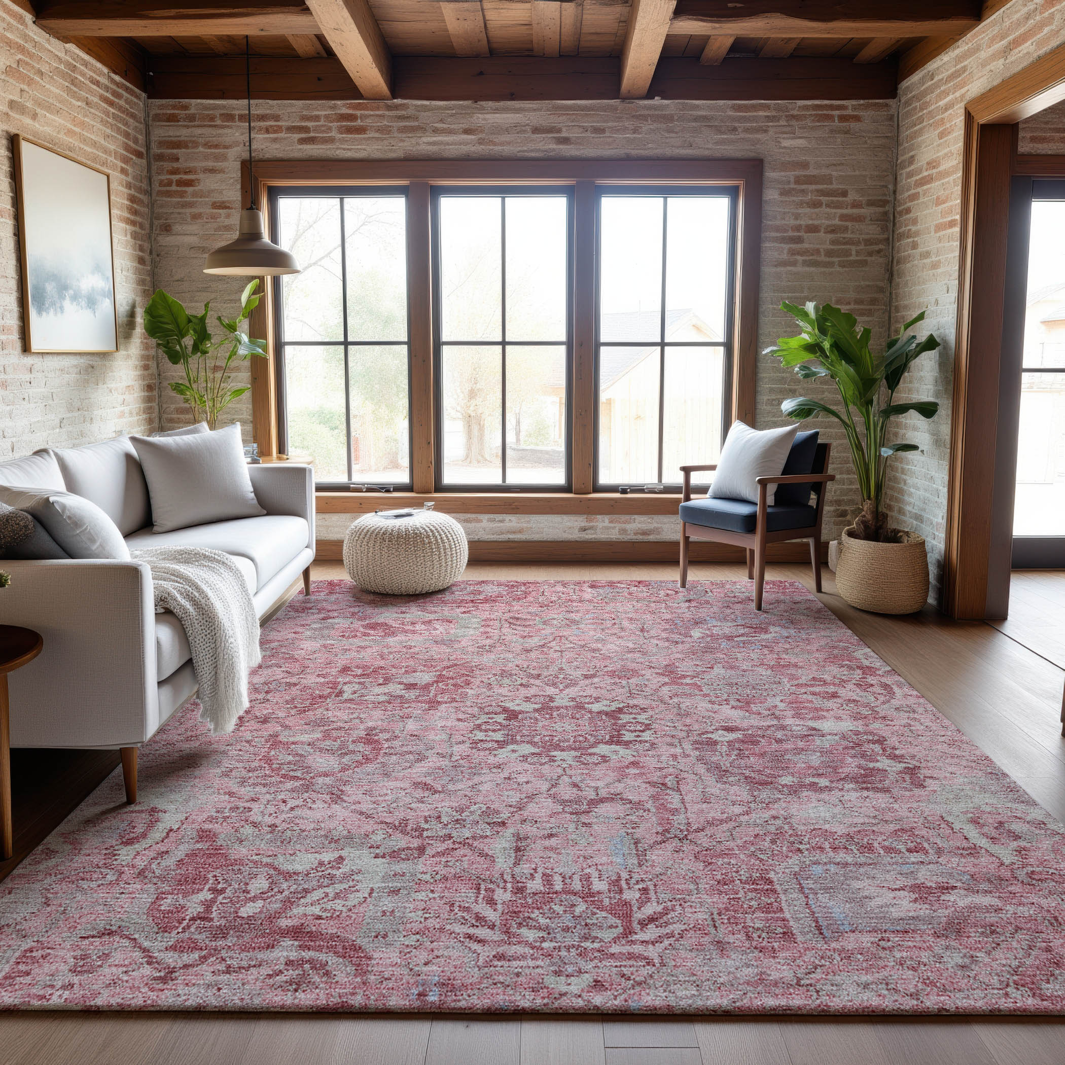Colombo Machine Washable Traditional Pink Rug 2'6" x 3'10" #shape_Rectangle
