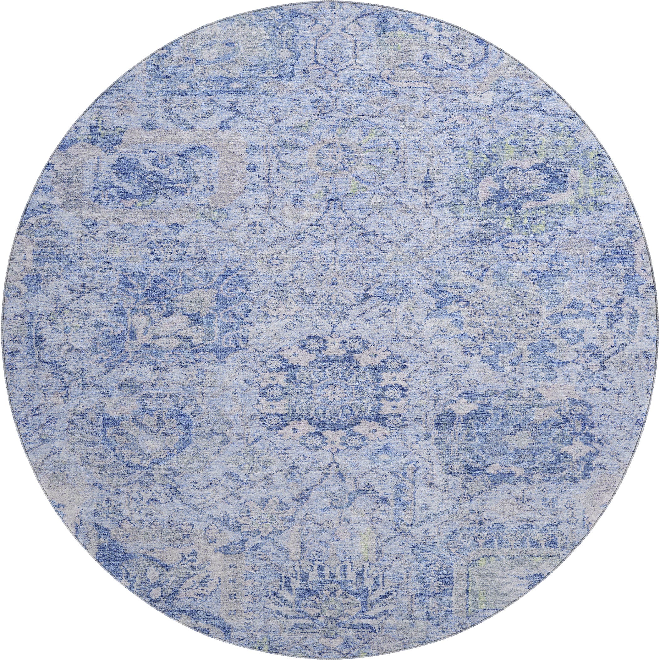 Colombo Machine Washable Traditional Sky Blue Rug 8' x 8' #shape_Round