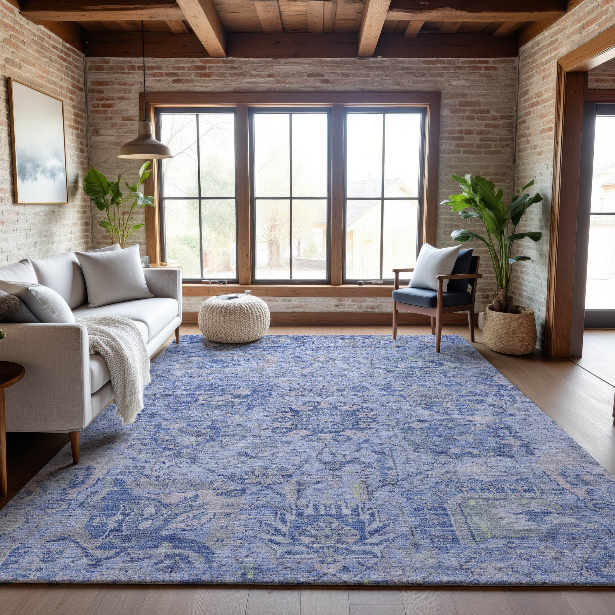 Colombo Machine Washable Traditional Sky Blue Rug 2'6" x 3'10" #shape_Rectangle