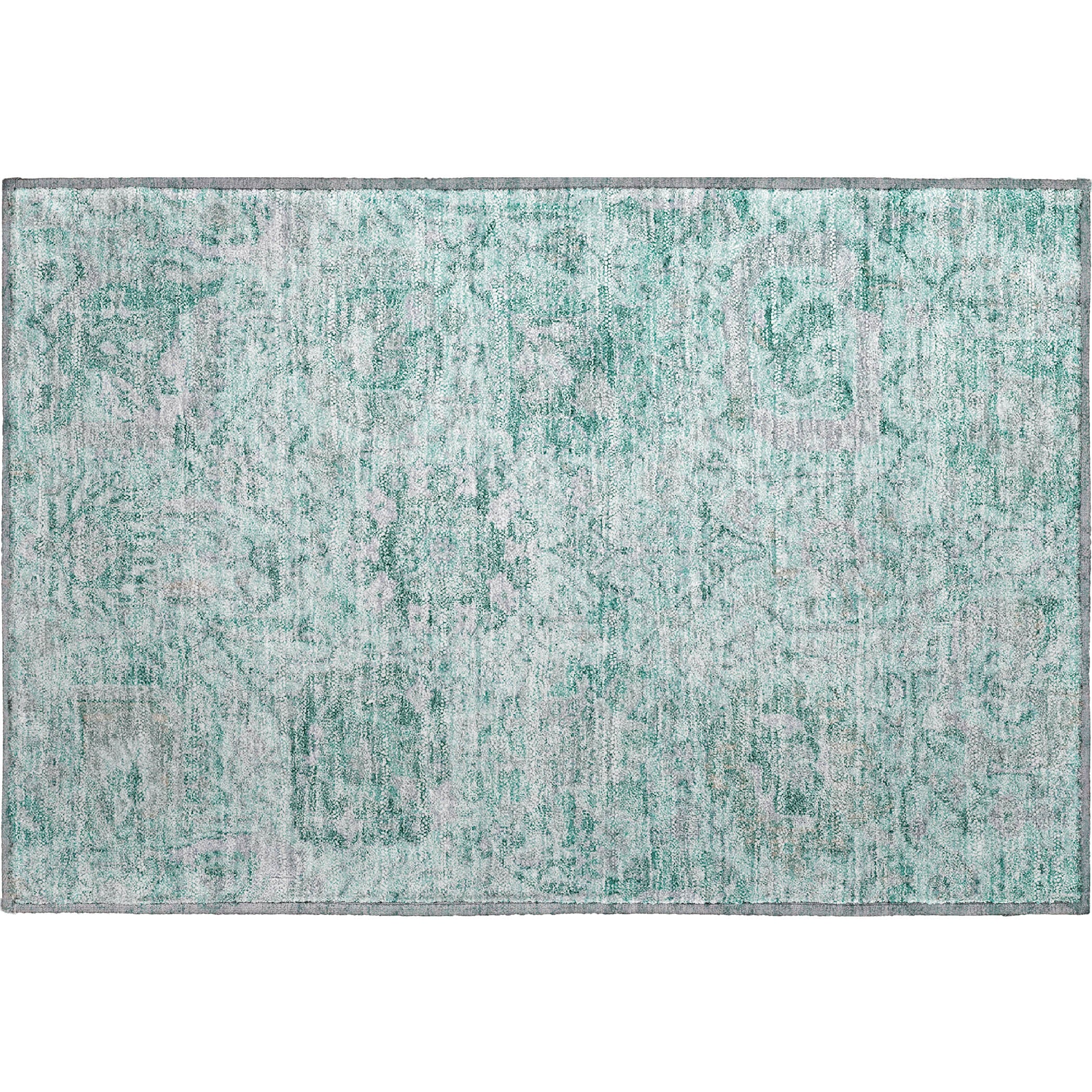 Colombo Machine Washable Traditional Teal Rug 1'8" x 2'6" #shape_Rectangle