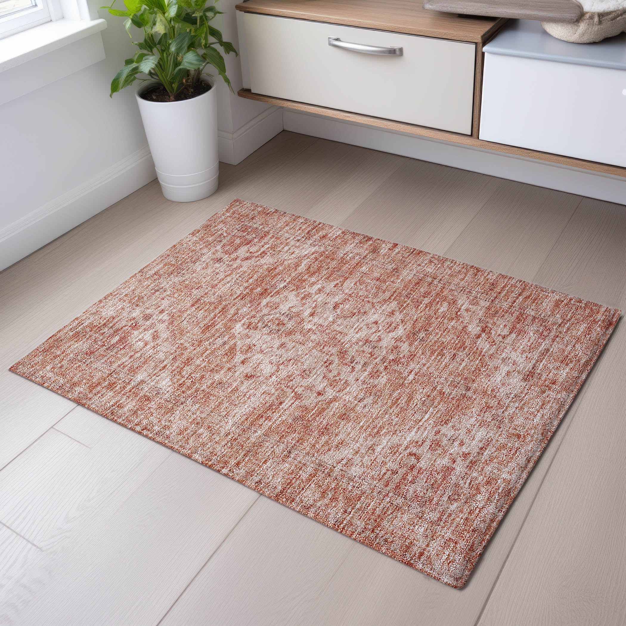 Porto Machine Washable Traditional Coral Orange Rug 1'8" x 2'6" #shape_Rectangle