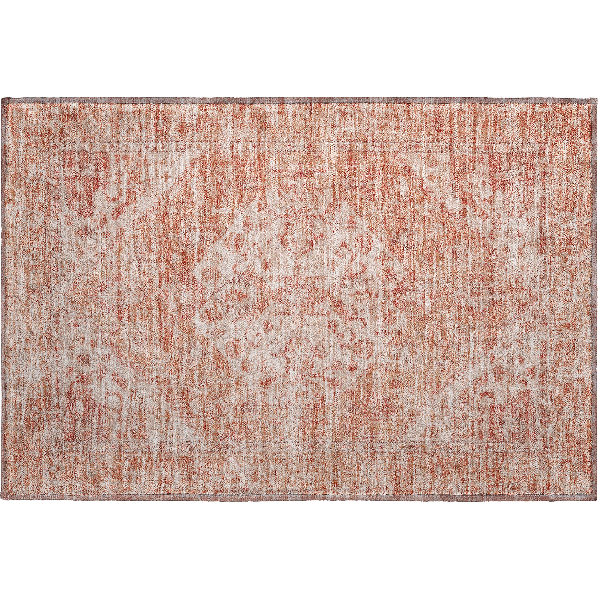 Porto Machine Washable Traditional Coral Orange Rug 1'8" x 2'6" #shape_Rectangle