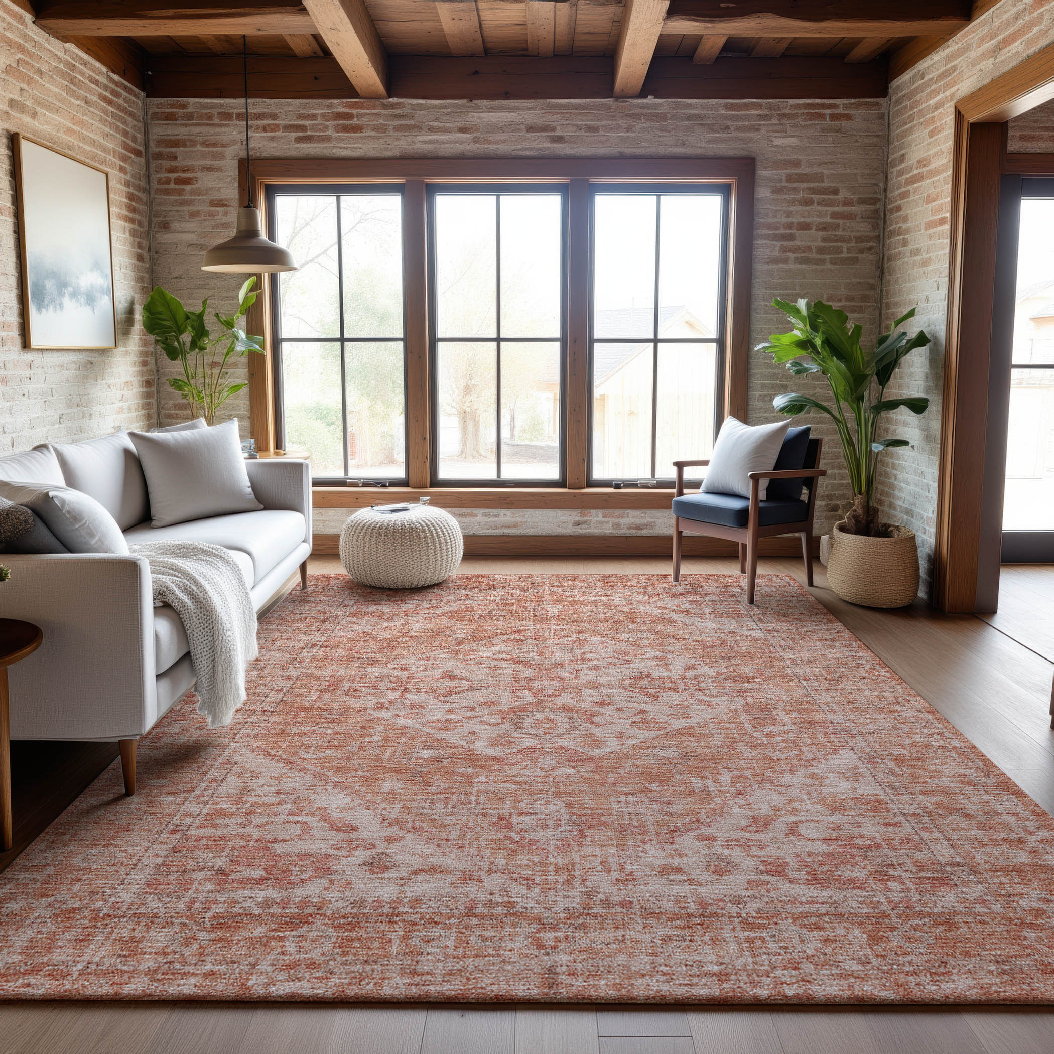 Porto Machine Washable Traditional Coral Orange Rug 2'6" x 3'10" #shape_Rectangle