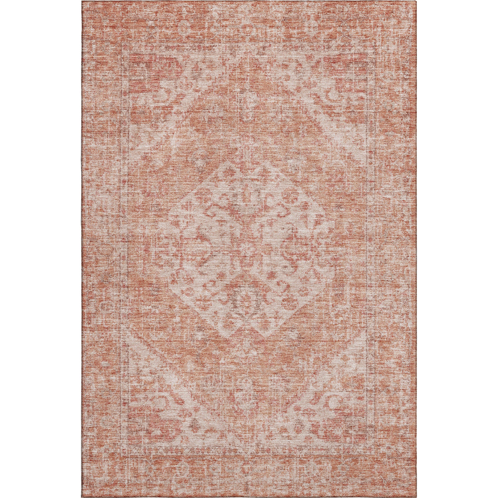 Porto Machine Washable Traditional Coral Orange Rug 2'6" x 3'10" #shape_Rectangle