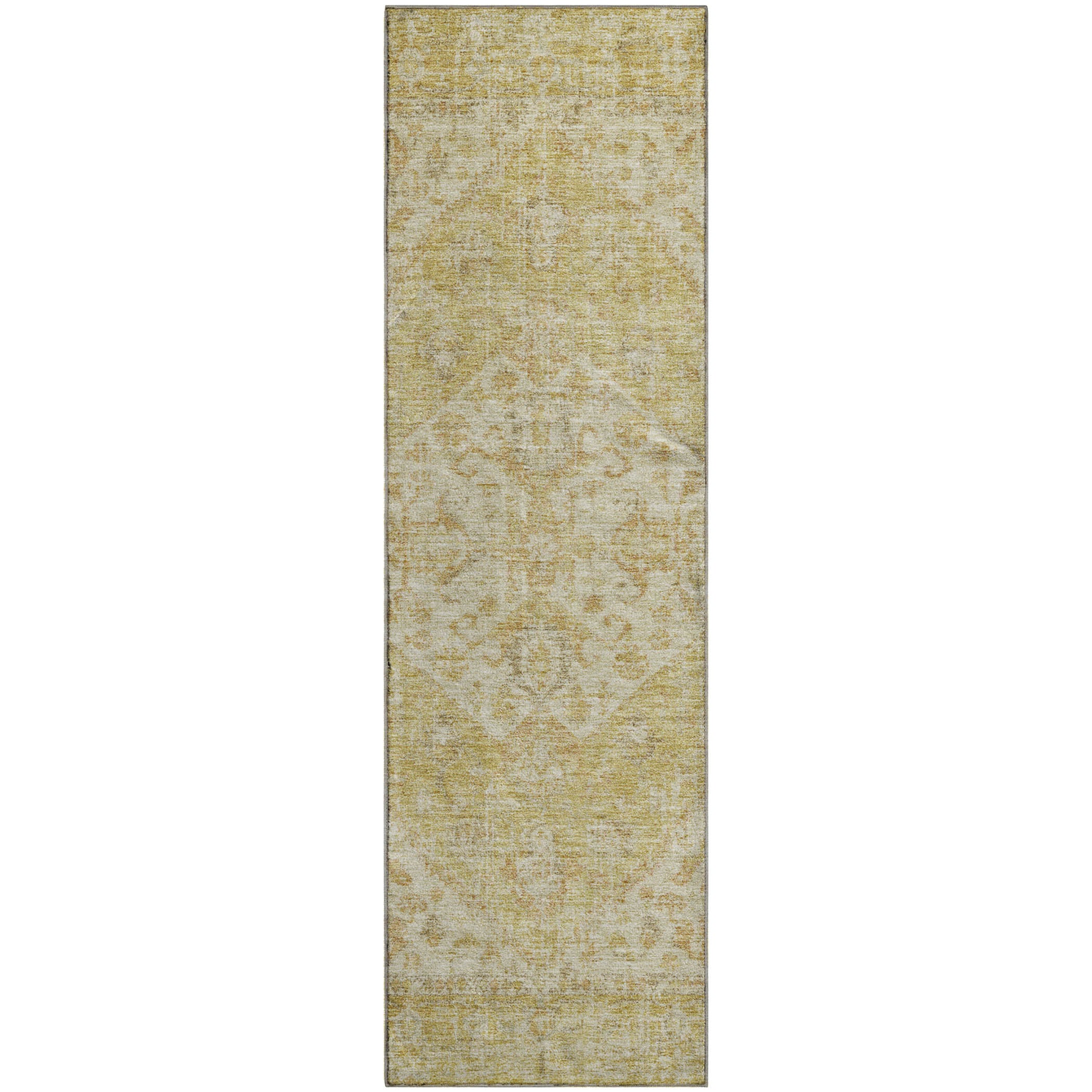 Porto Machine Washable Traditional Gold Rug 2'3" x 7'6" #shape_Runner