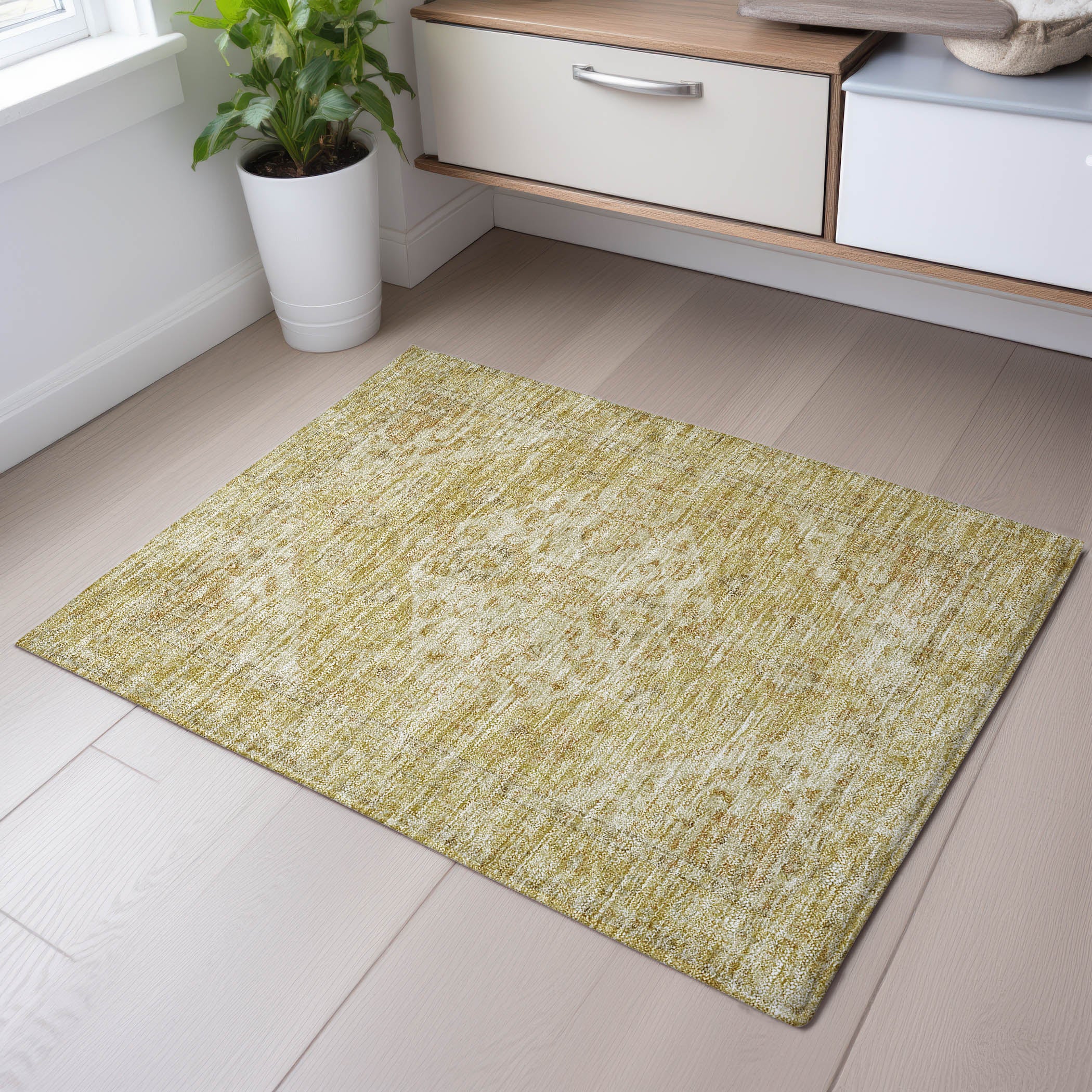 Porto Machine Washable Traditional Gold Rug 1'8" x 2'6" #shape_Rectangle