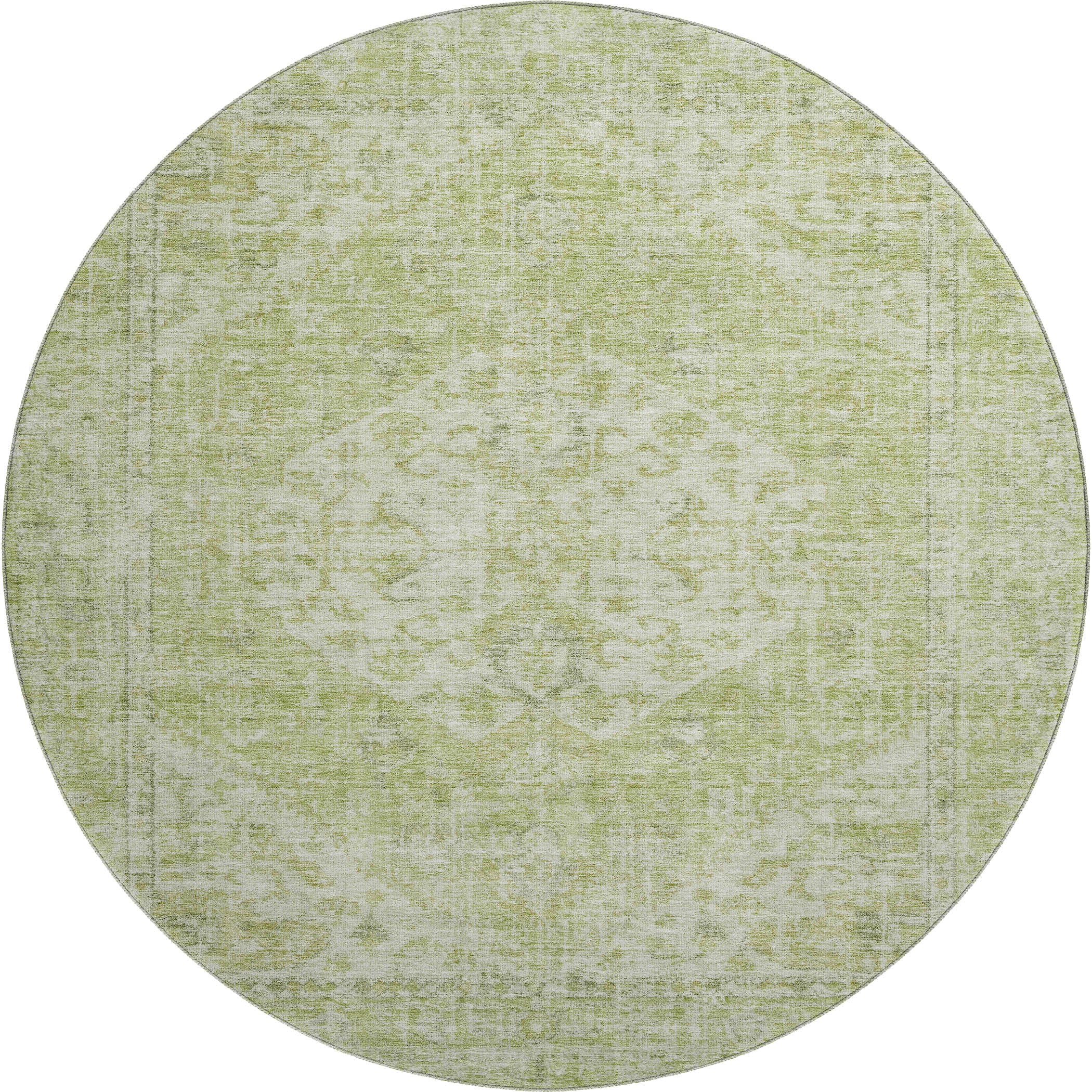 Porto Machine Washable Traditional Sage Green Rug 8' x 8' #shape_Round