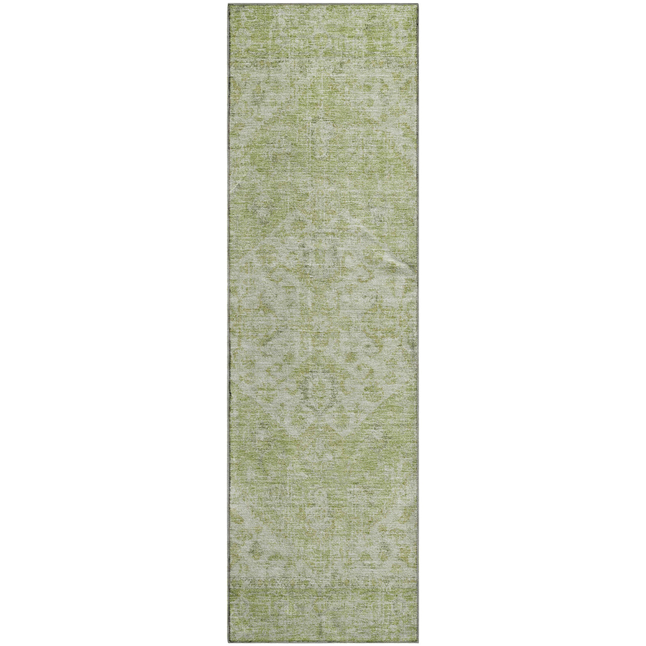 Porto Machine Washable Traditional Sage Green Rug 2'3" x 7'6" #shape_Runner
