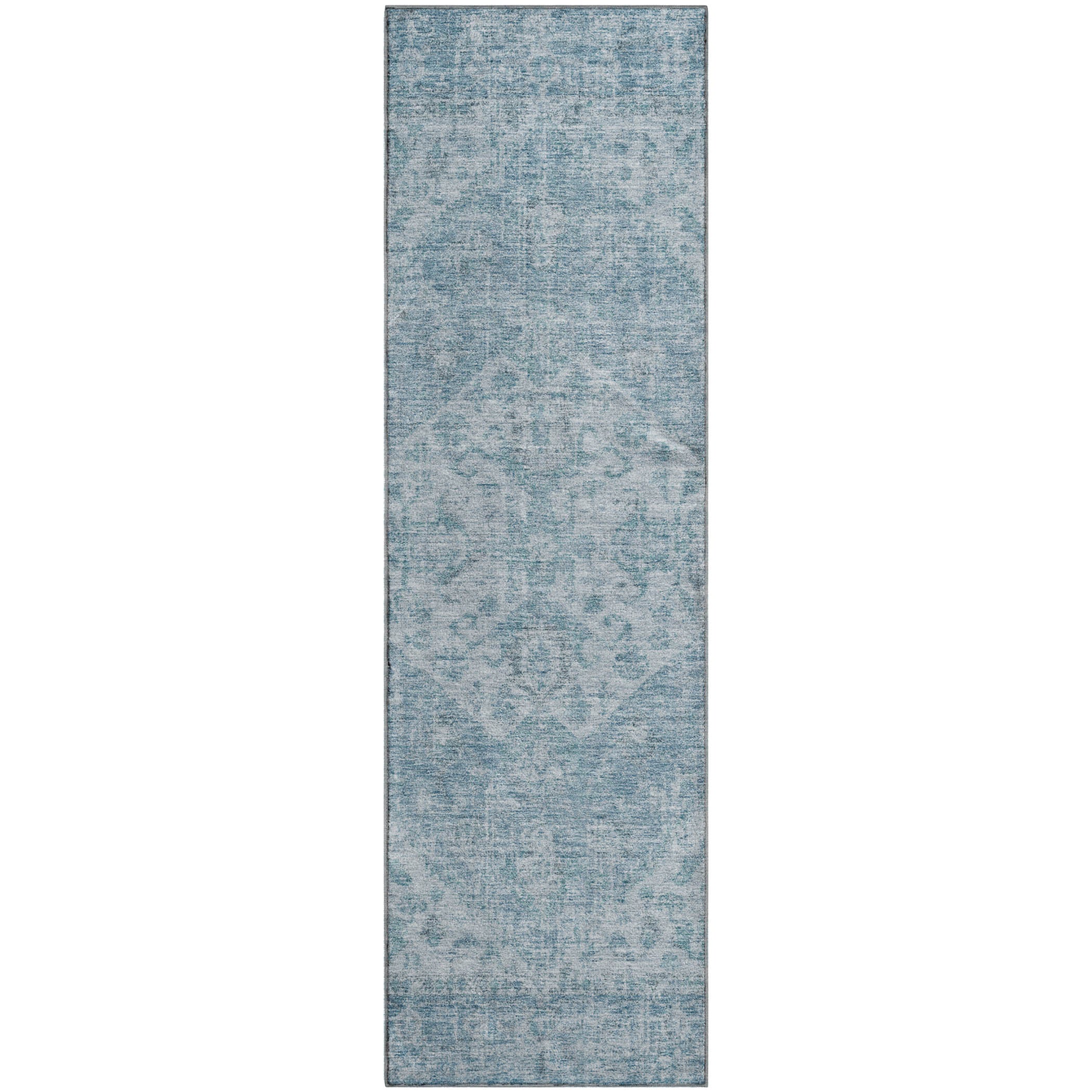 Porto Machine Washable Traditional Sky Blue Rug 2'3" x 7'6" #shape_Runner