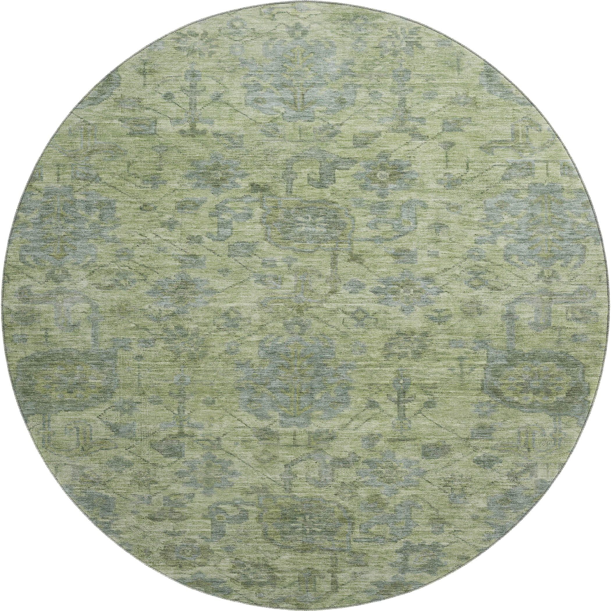 Kotor Machine Washable Traditional Aloe Green Rug 8' x 8' #shape_Round