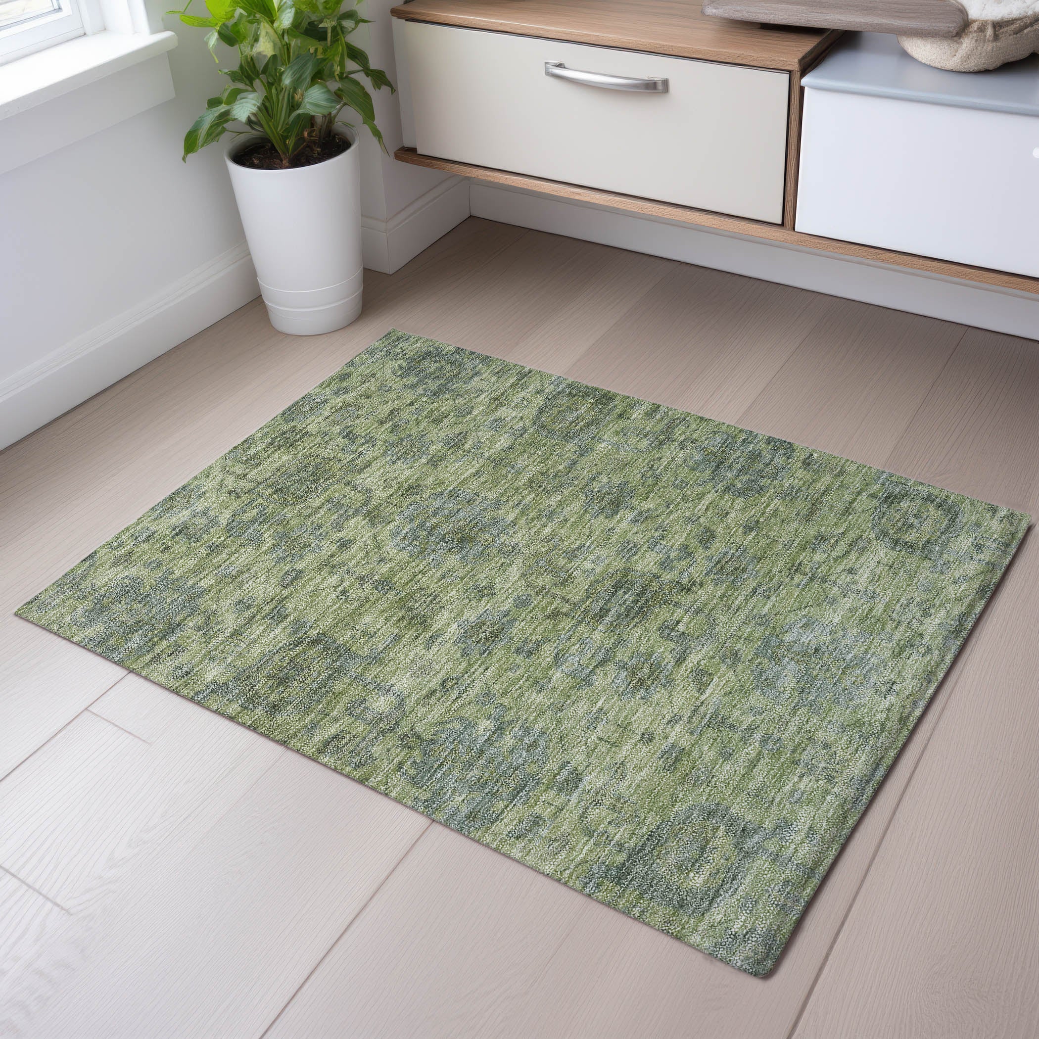 Kotor Machine Washable Traditional Aloe Green Rug 1'8" x 2'6" #shape_Rectangle