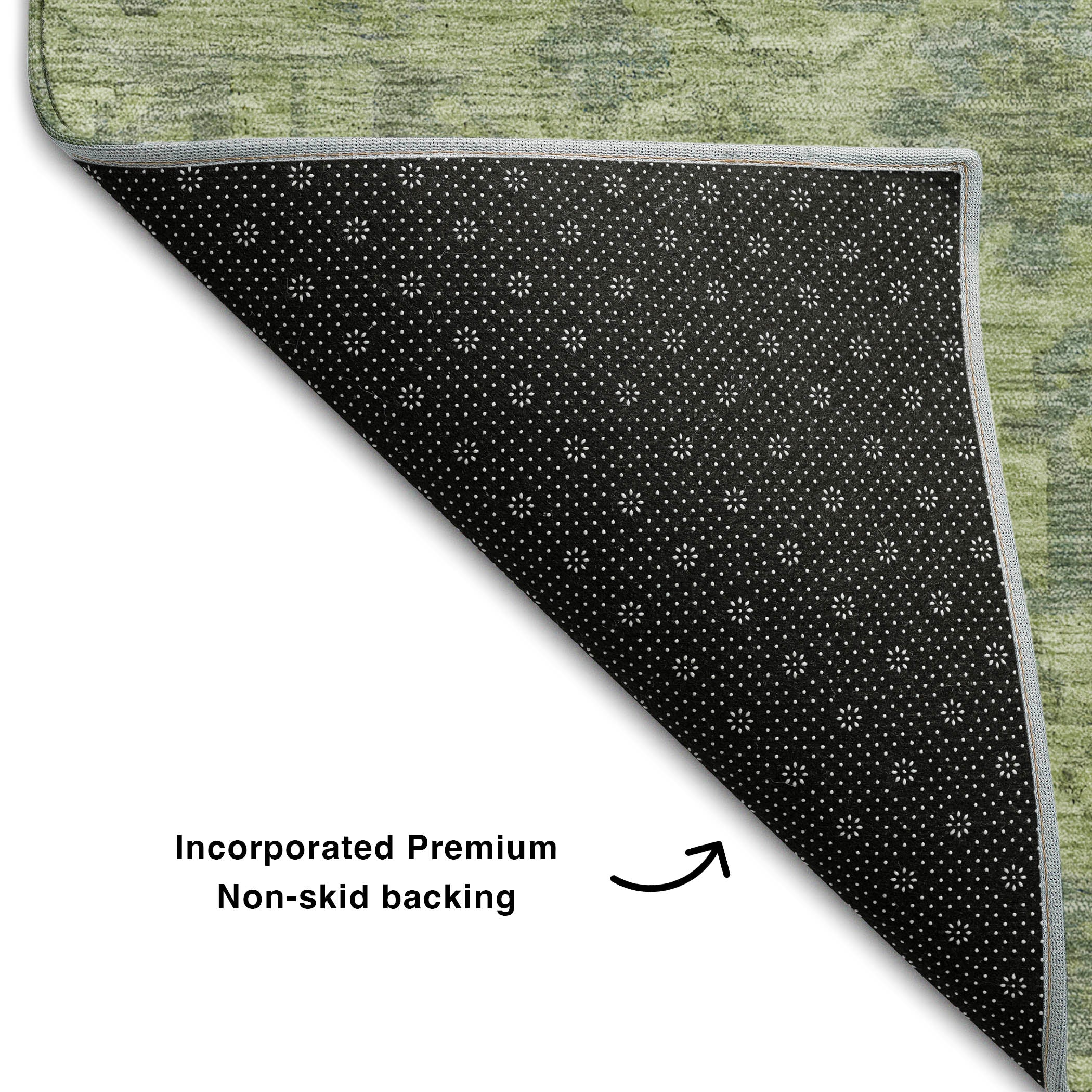 Kotor Machine Washable Traditional Aloe Green Rug 1'8" x 2'6" #shape_Rectangle