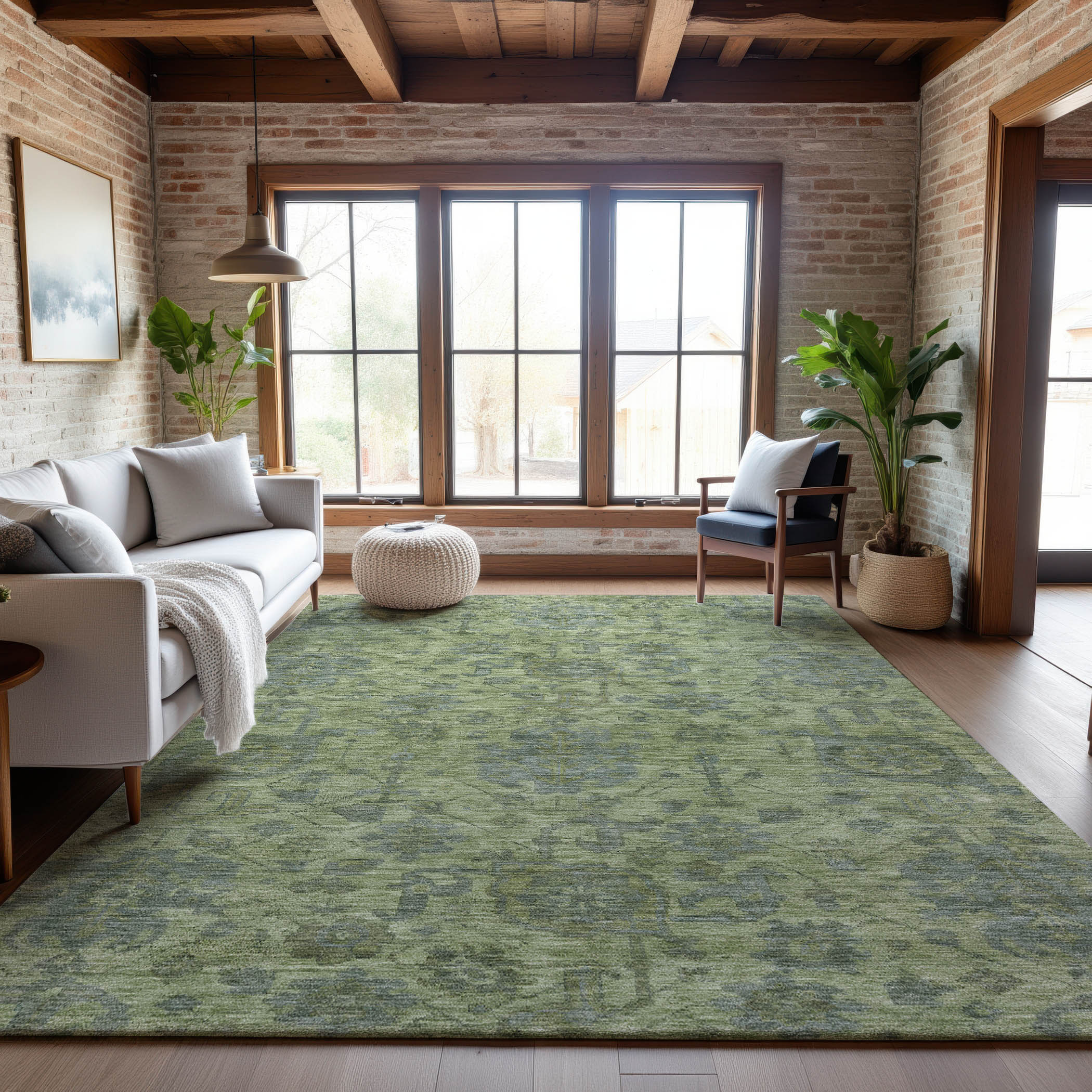 Kotor Machine Washable Traditional Aloe Green Rug 2'6" x 3'10" #shape_Rectangle