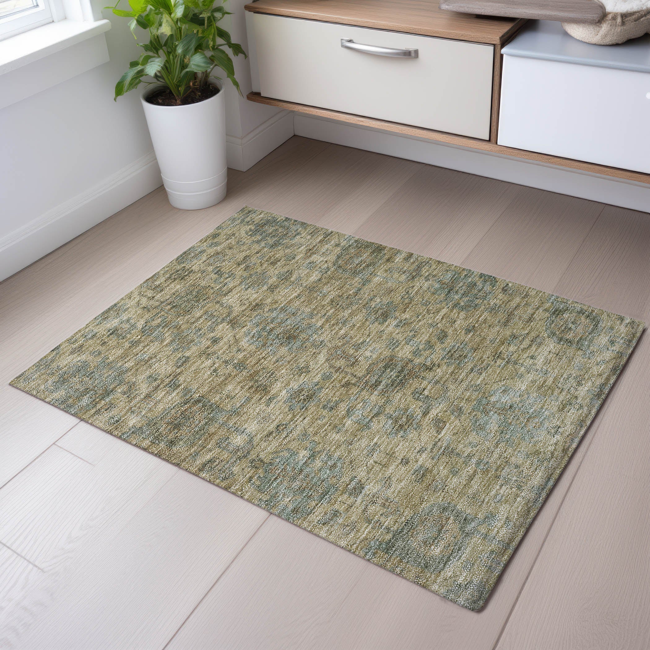 Kotor Machine Washable Traditional Beige Brown Rug 1'8" x 2'6" #shape_Rectangle