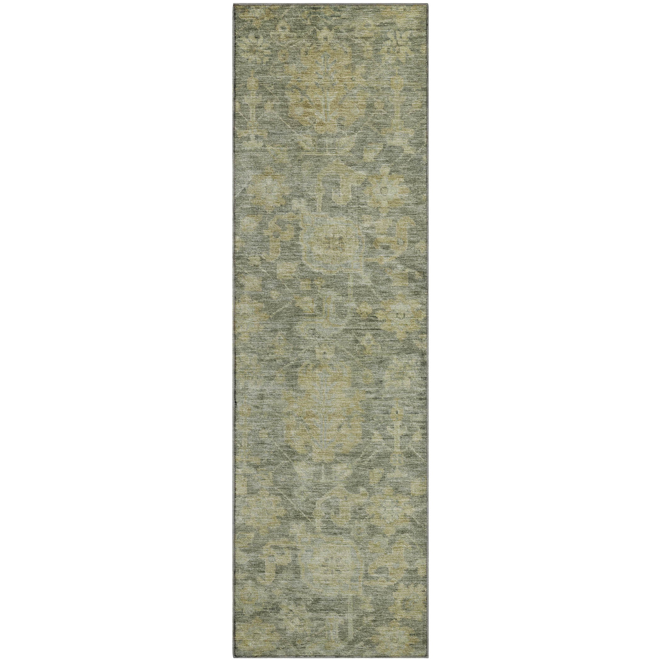 Kotor Machine Washable Traditional Sage Green Rug 2'3" x 7'6" #shape_Runner