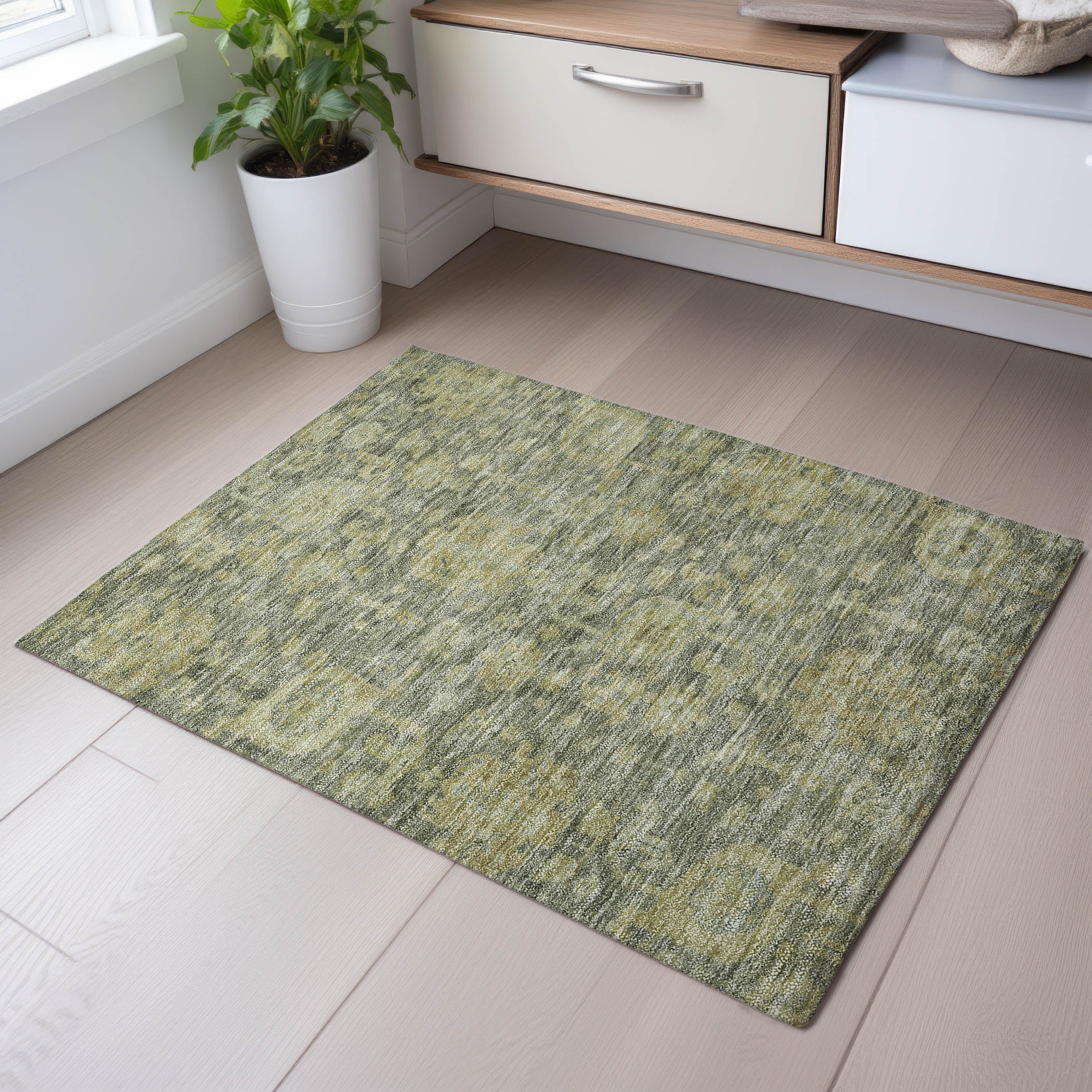 Kotor Machine Washable Traditional Sage Green Rug 1'8" x 2'6" #shape_Rectangle