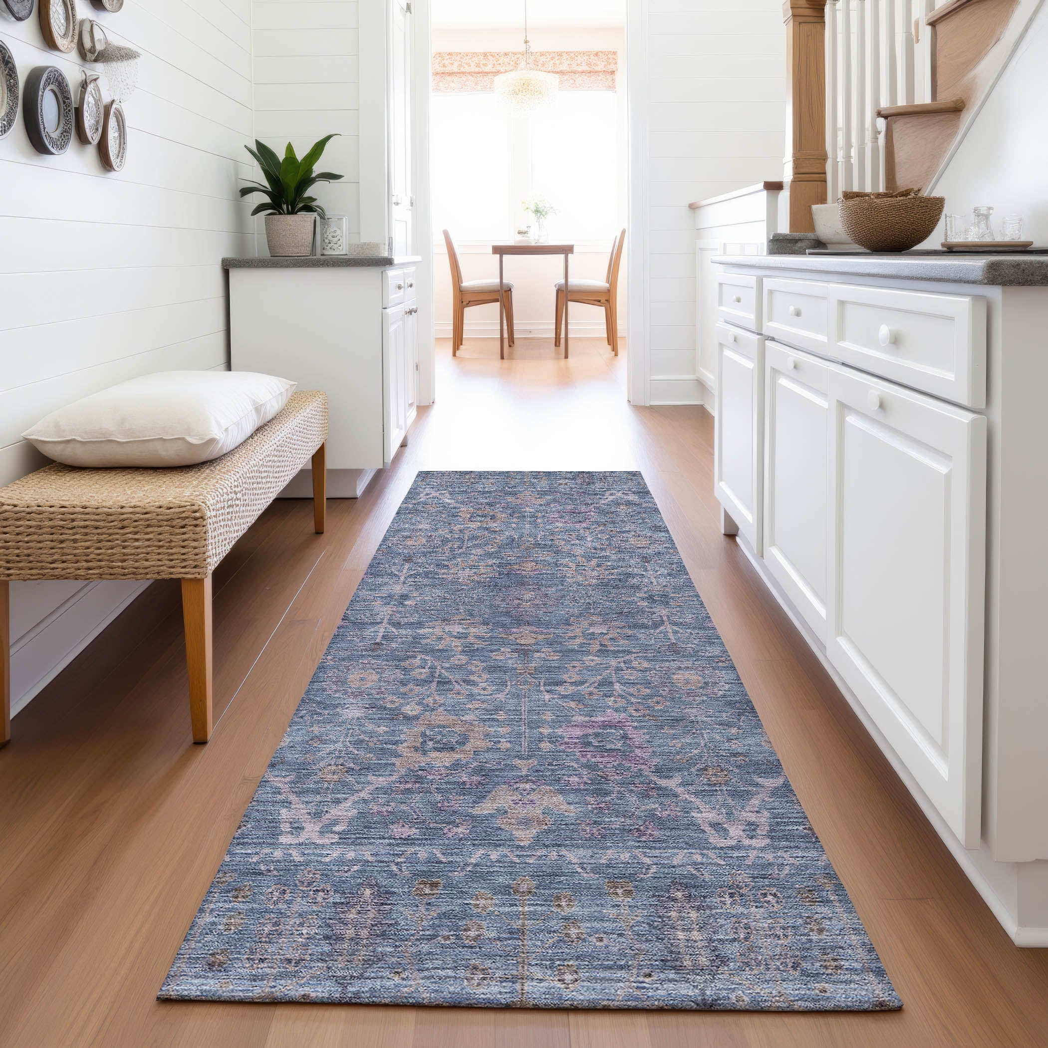 Marrakech Machine Washable Traditional Blue Rug 2'3" x 7'6" #shape_Runner