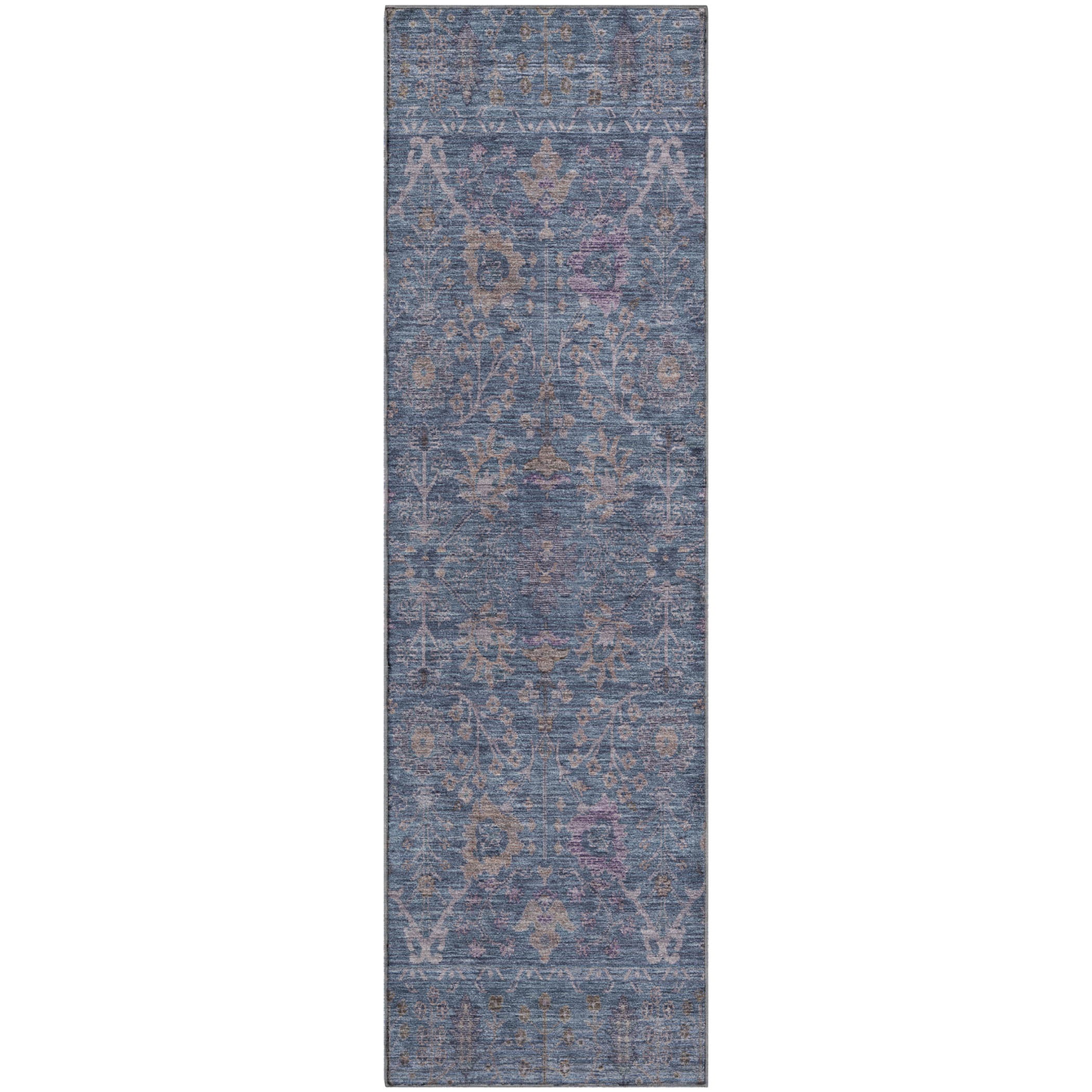 Marrakech Machine Washable Traditional Blue Rug 2'3" x 7'6" #shape_Runner