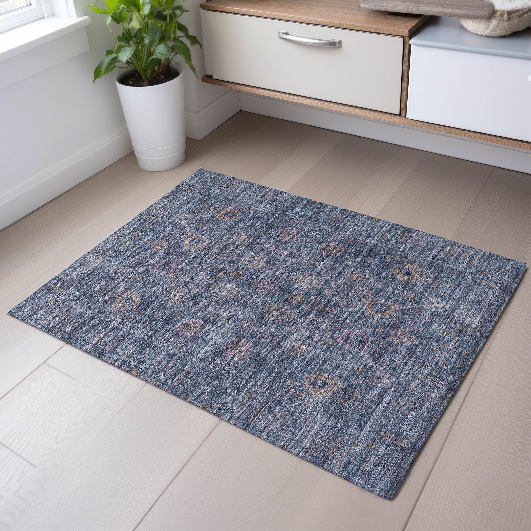 Marrakech Machine Washable Traditional Blue Rug 1'8" x 2'6" #shape_Rectangle