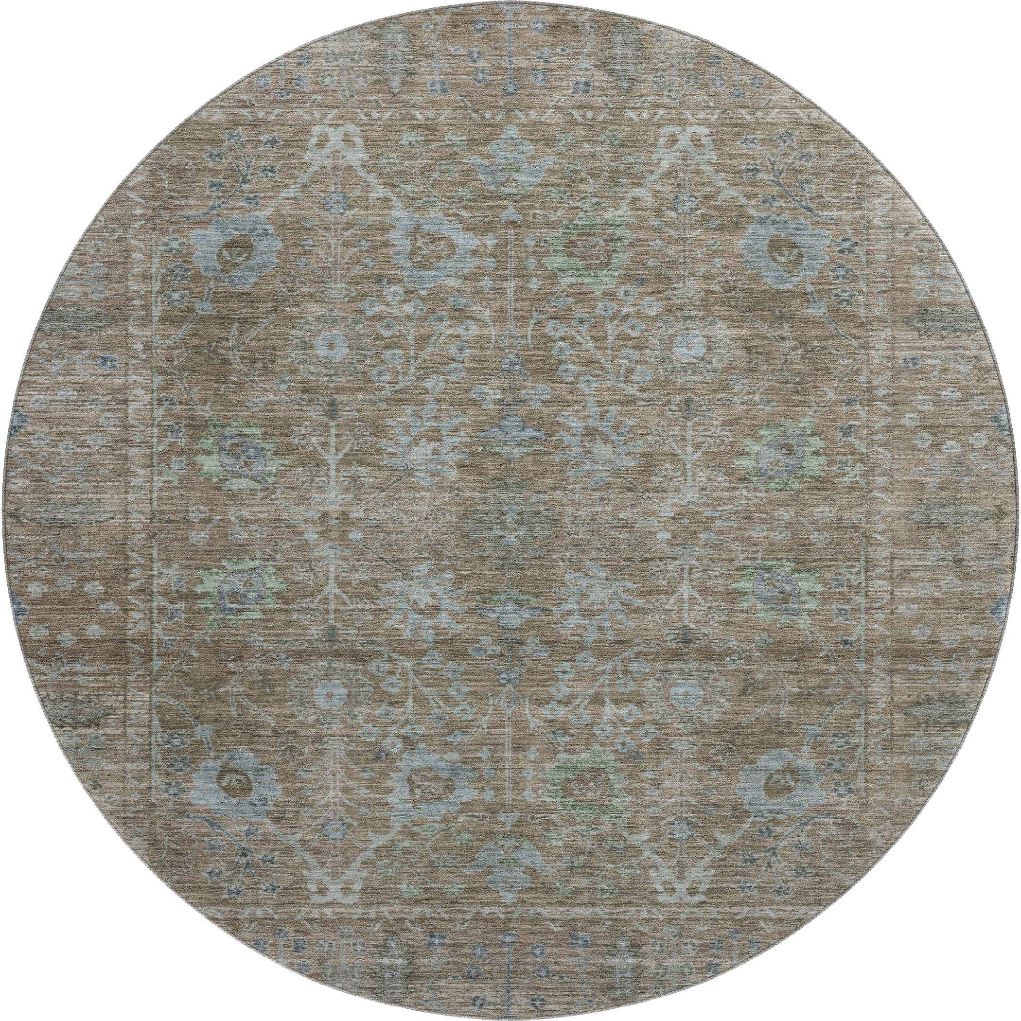 Marrakech Machine Washable Traditional Brown Rug 8' x 8' #shape_Round
