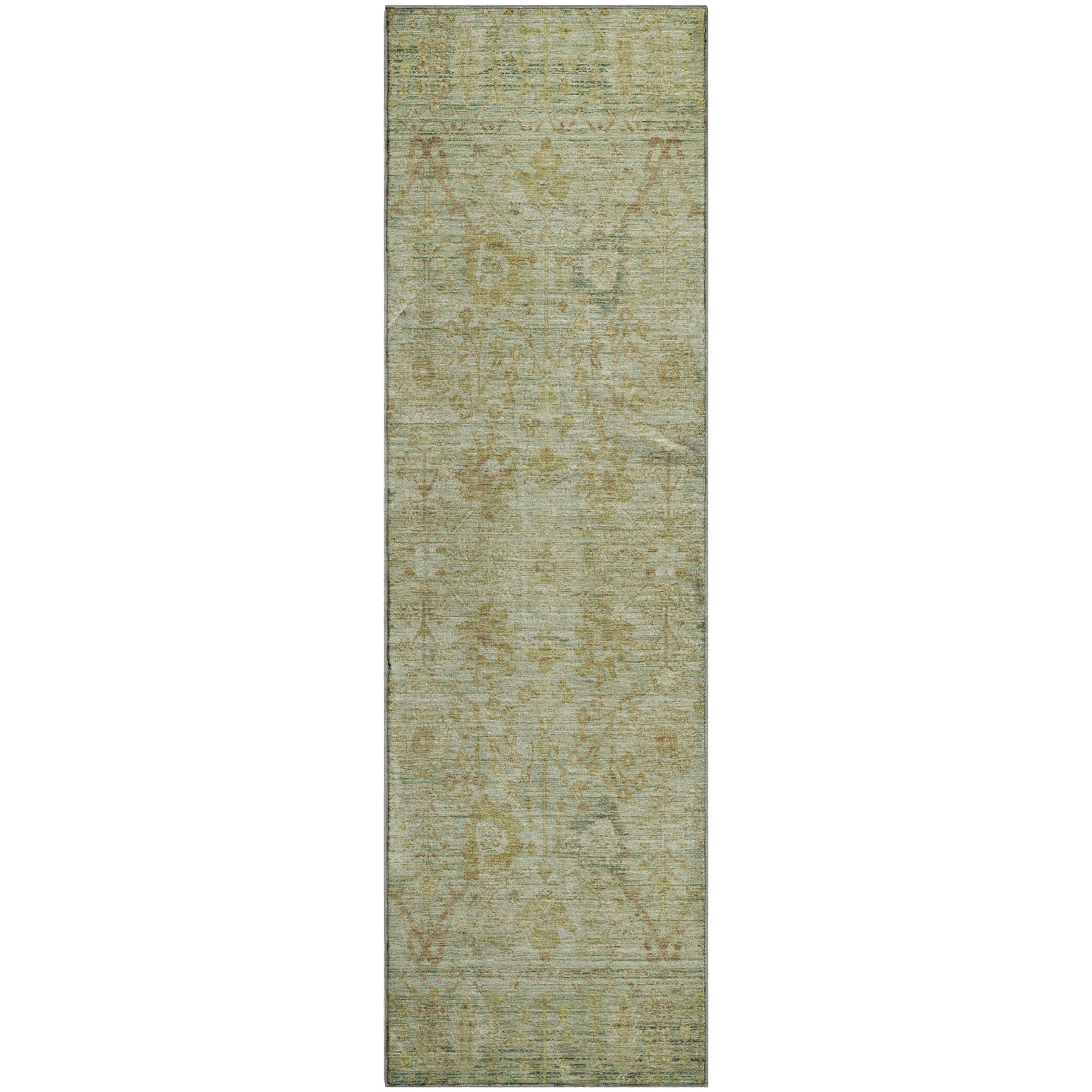 Marrakech Machine Washable Traditional Sage Green Rug 2'3" x 7'6" #shape_Runner