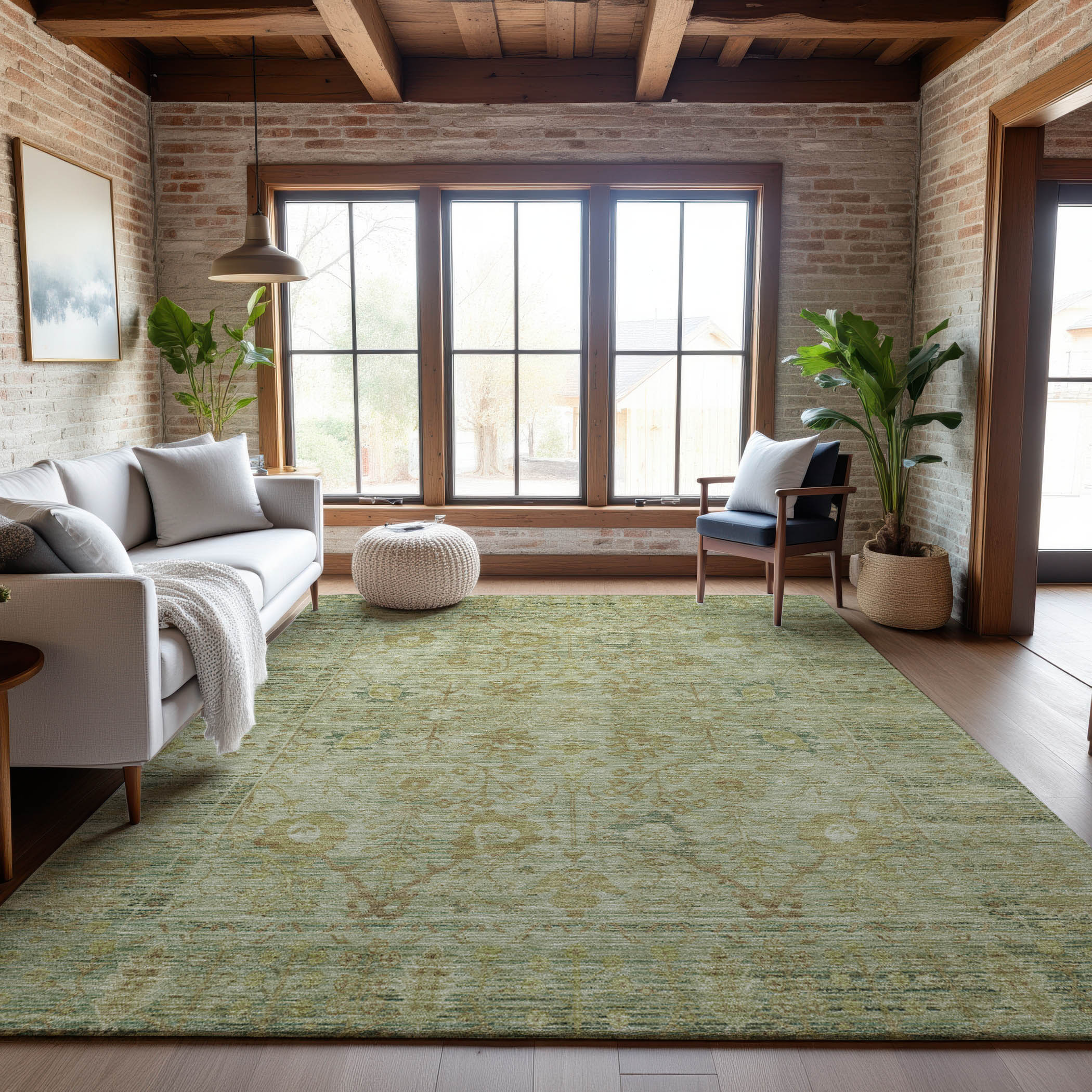 Marrakech Machine Washable Traditional Sage Green Rug 2'6" x 3'10" #shape_Rectangle